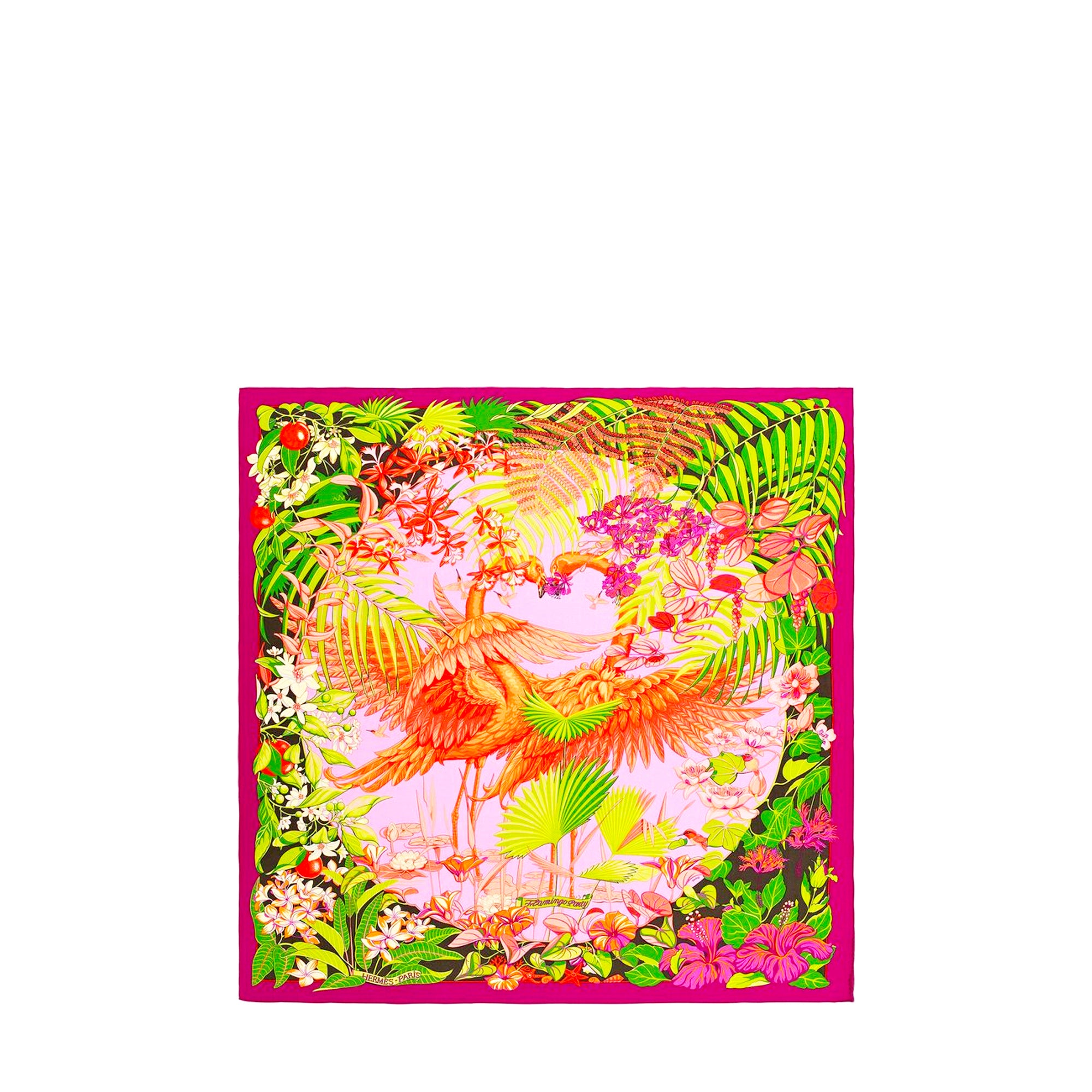 HERMÈS - Carré 90 Flamingo Party Hermès en soie violet