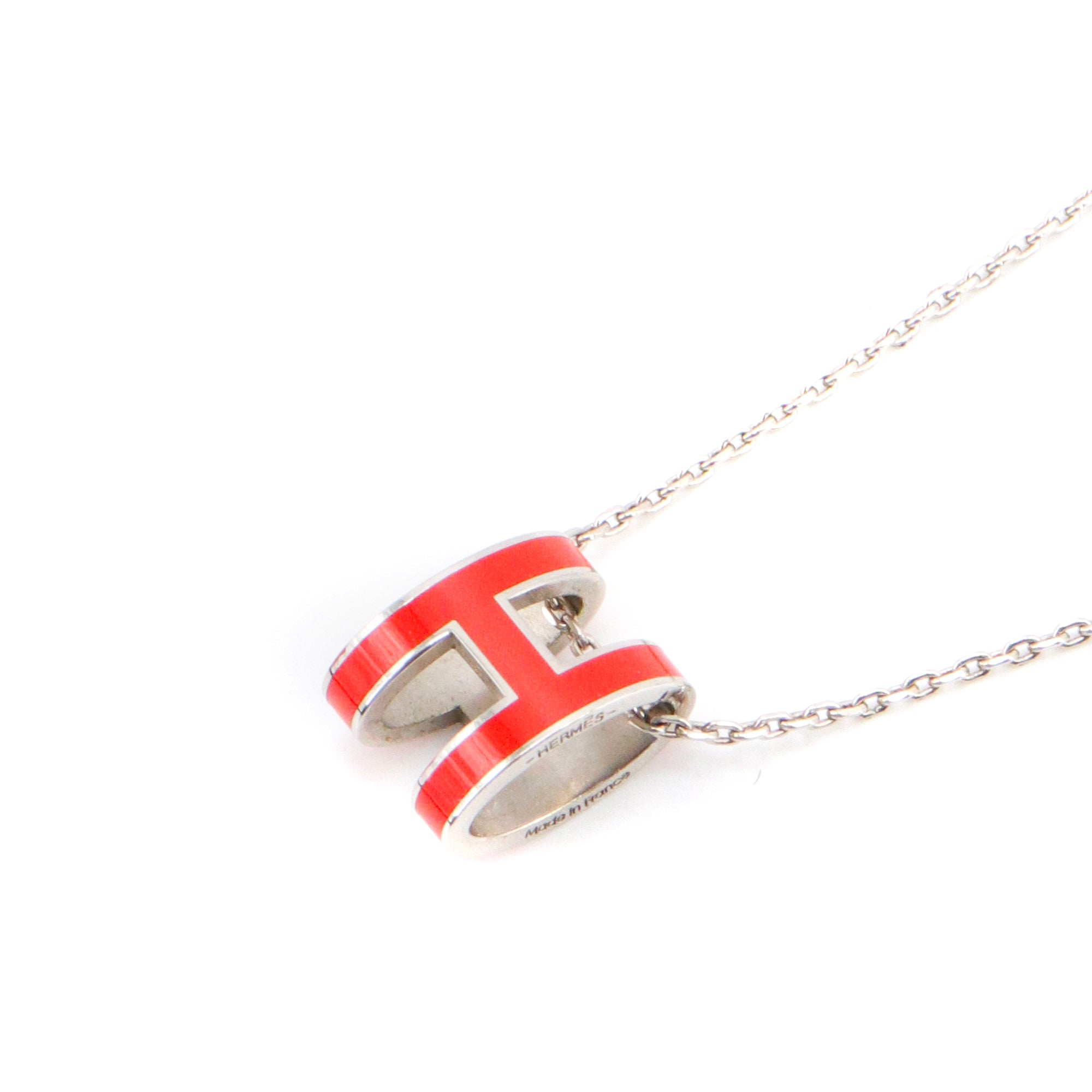 HERMÈS - Hermès Pop H necklace in silver metal and orange enamel