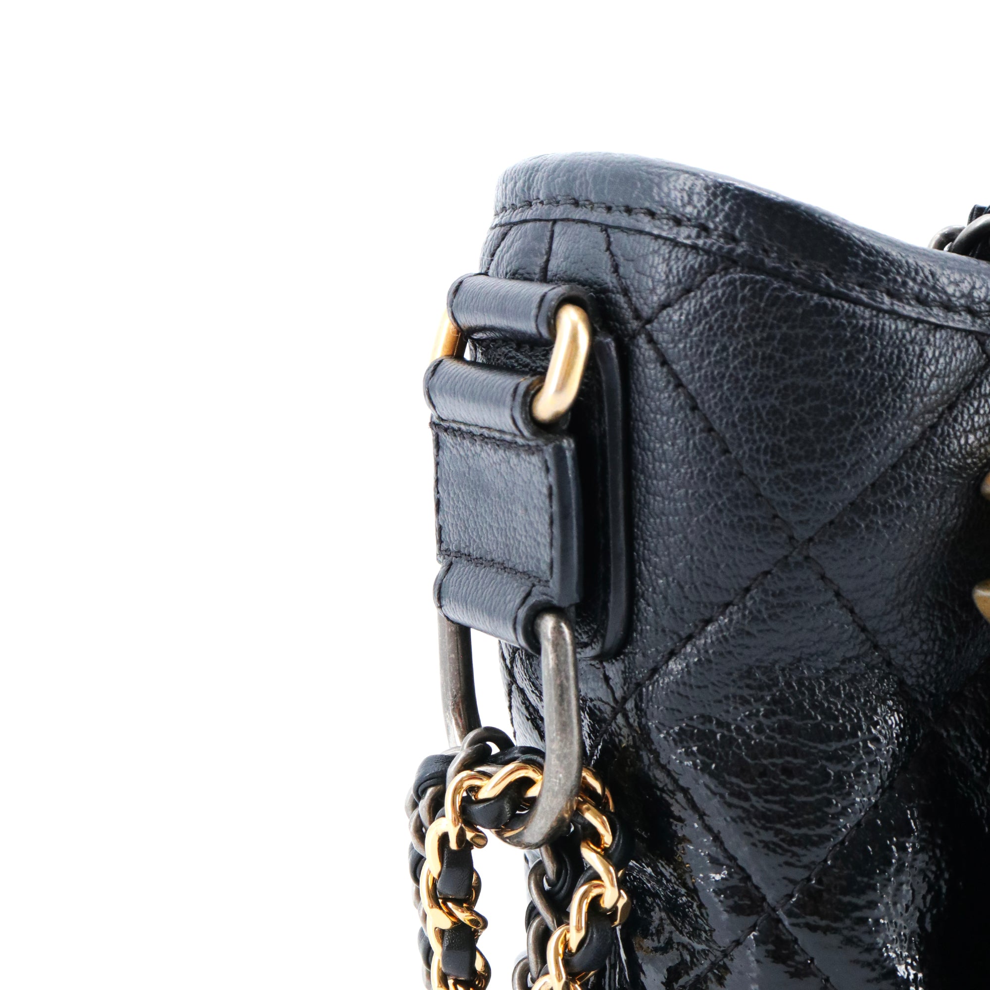 CHANEL - Chanel Gabrielle mini shoulder bag in black smooth and patent leather