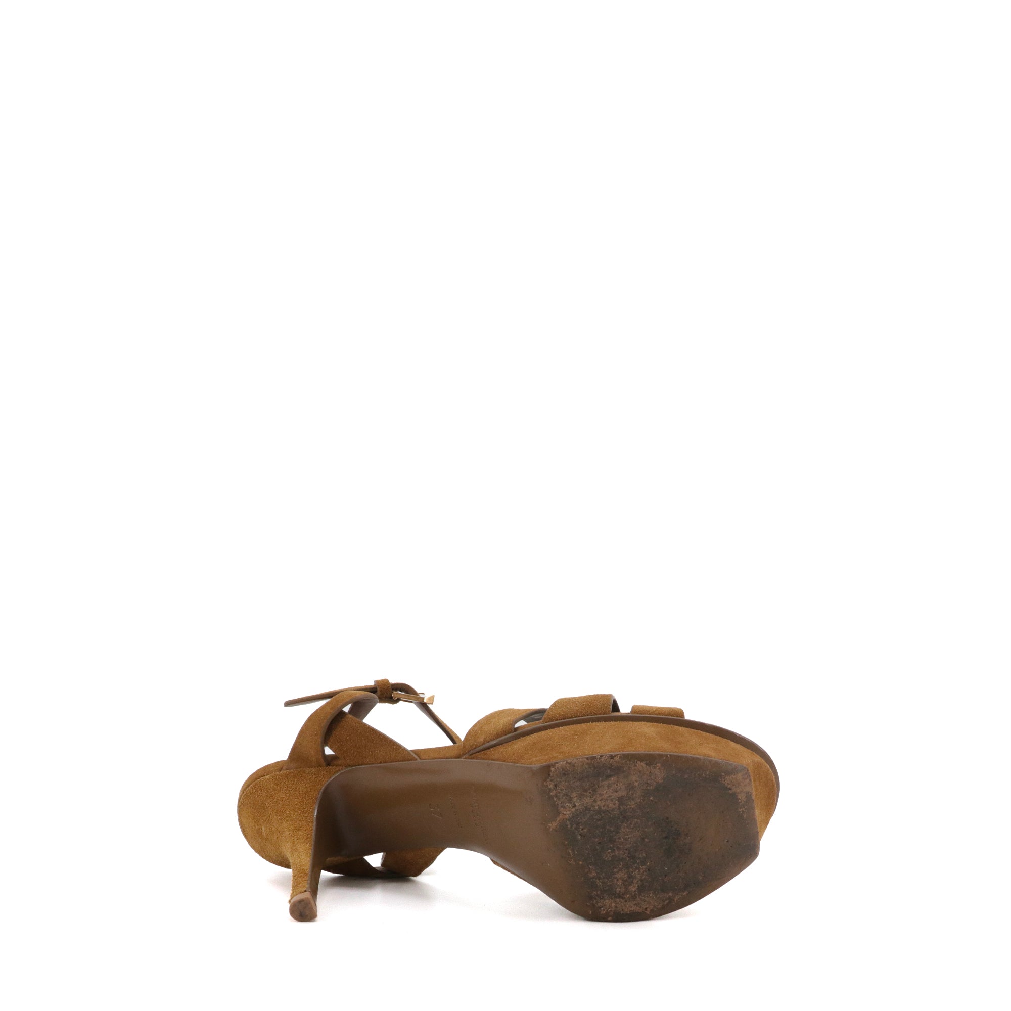 SAINT LAURENT - Saint Laurent Tribute platform sandals in brown suede (Size 37)