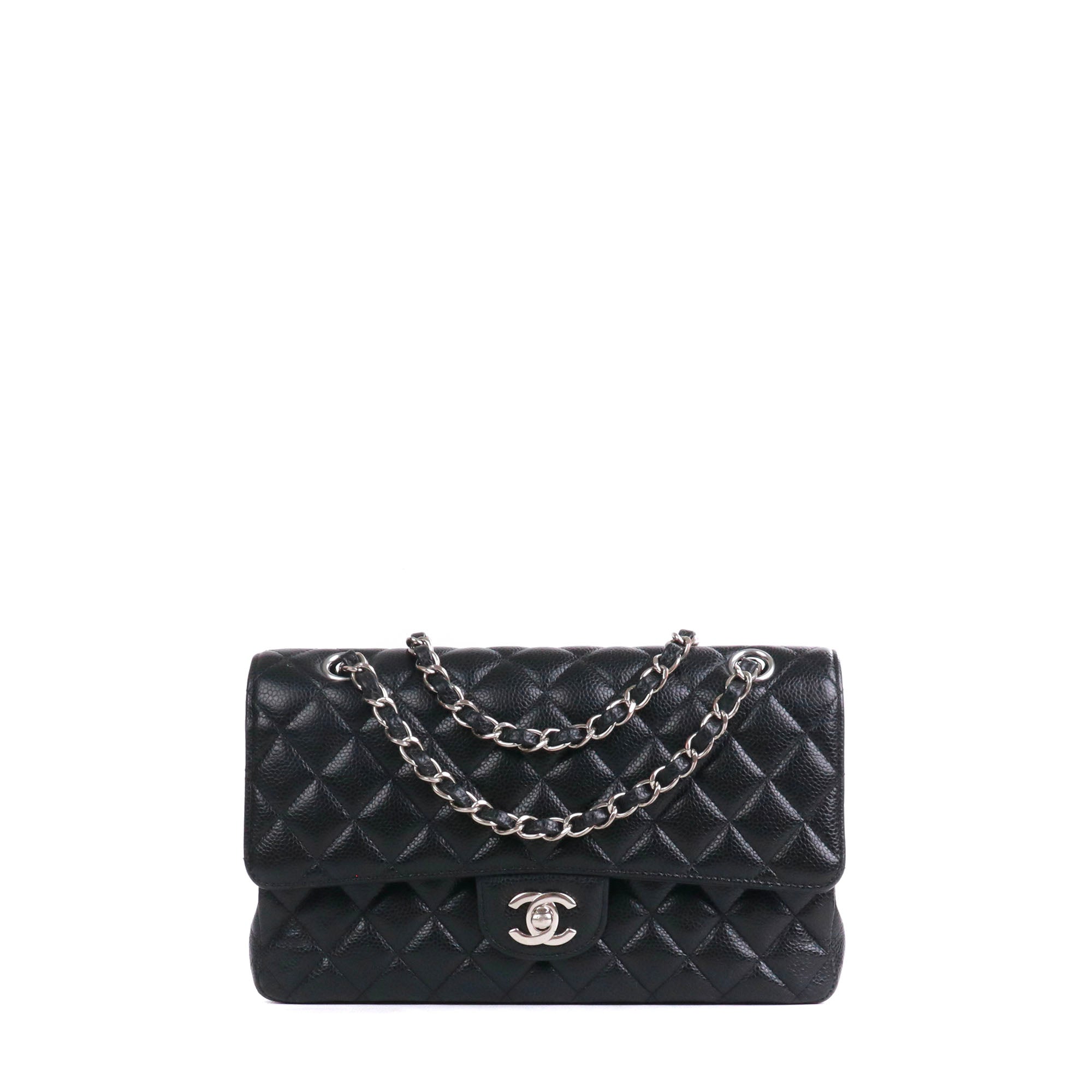 CHANEL - Sac à main Timeless/Classique Chanel medium double flap Chanel en cuir caviar noir