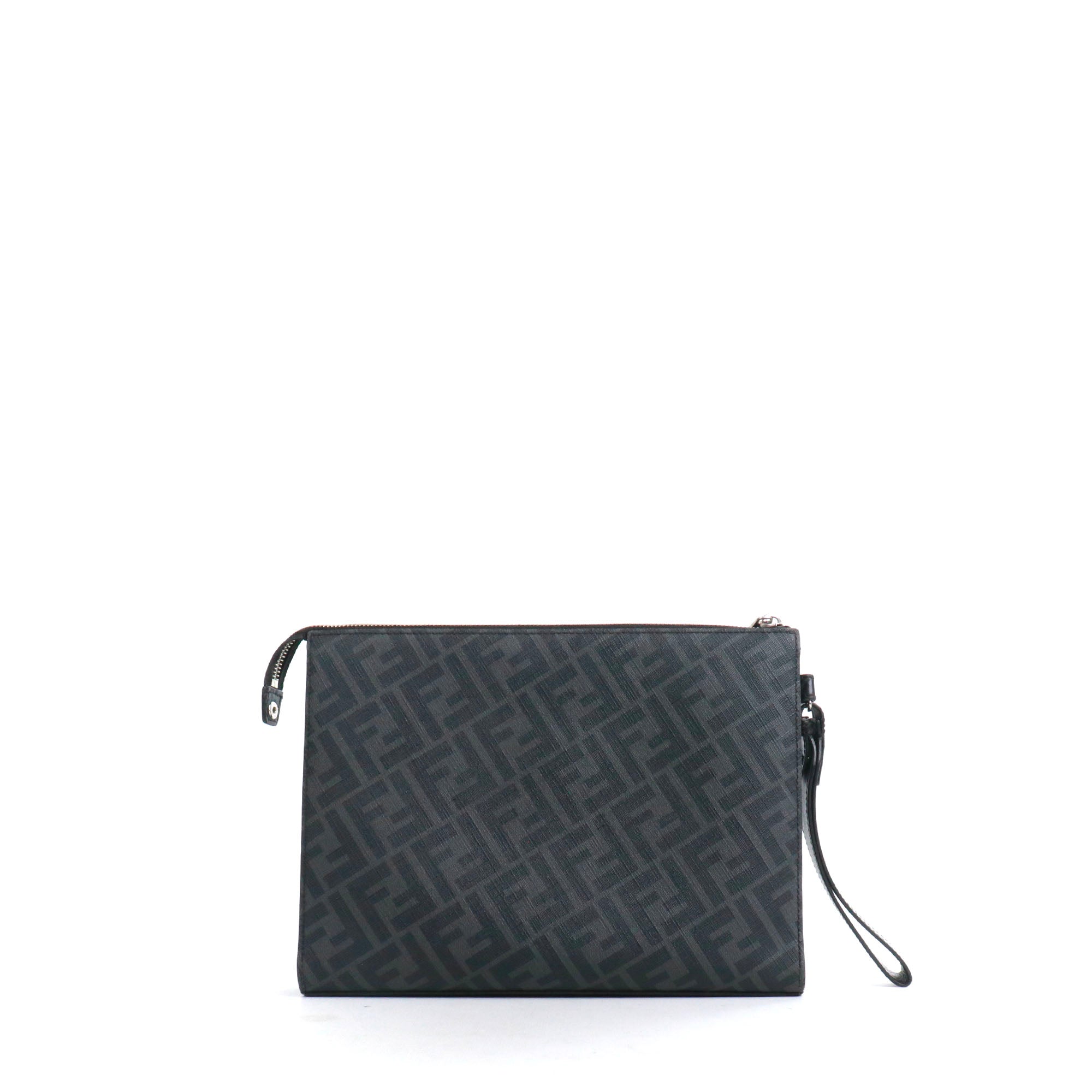 FENDI - Pochette Diagonal Fendi en toile enduite et cuir noir