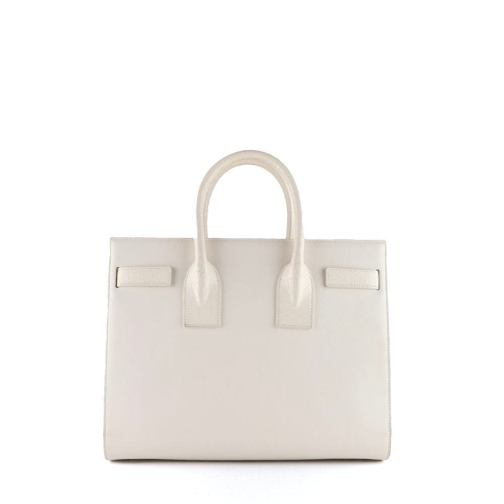 SAINT LAURENT - Sac de jour small en cuir lisse blanc
