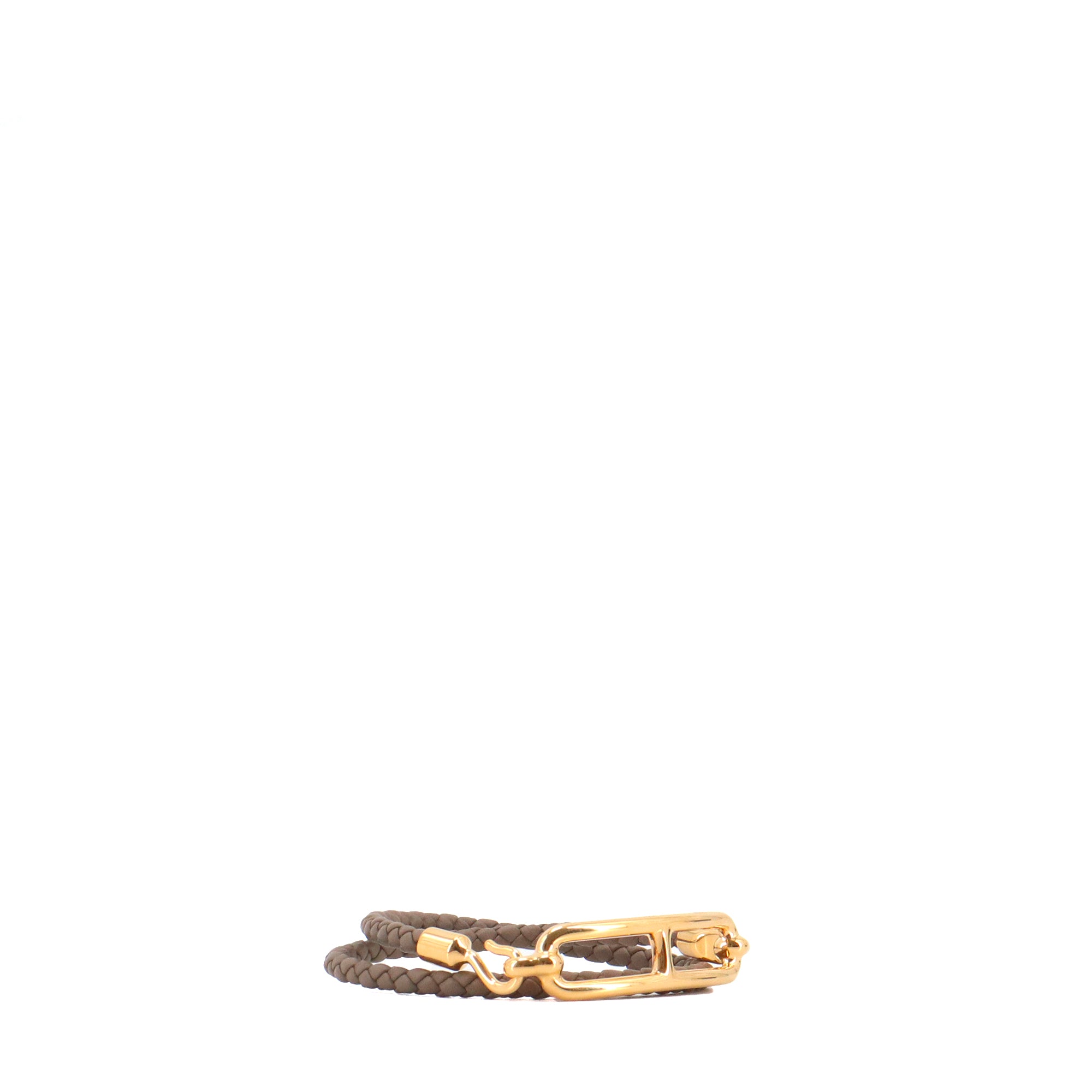 HERMÈS - Bracelet Roulis double tour Hermès en cuir tressé étoupe (T1)