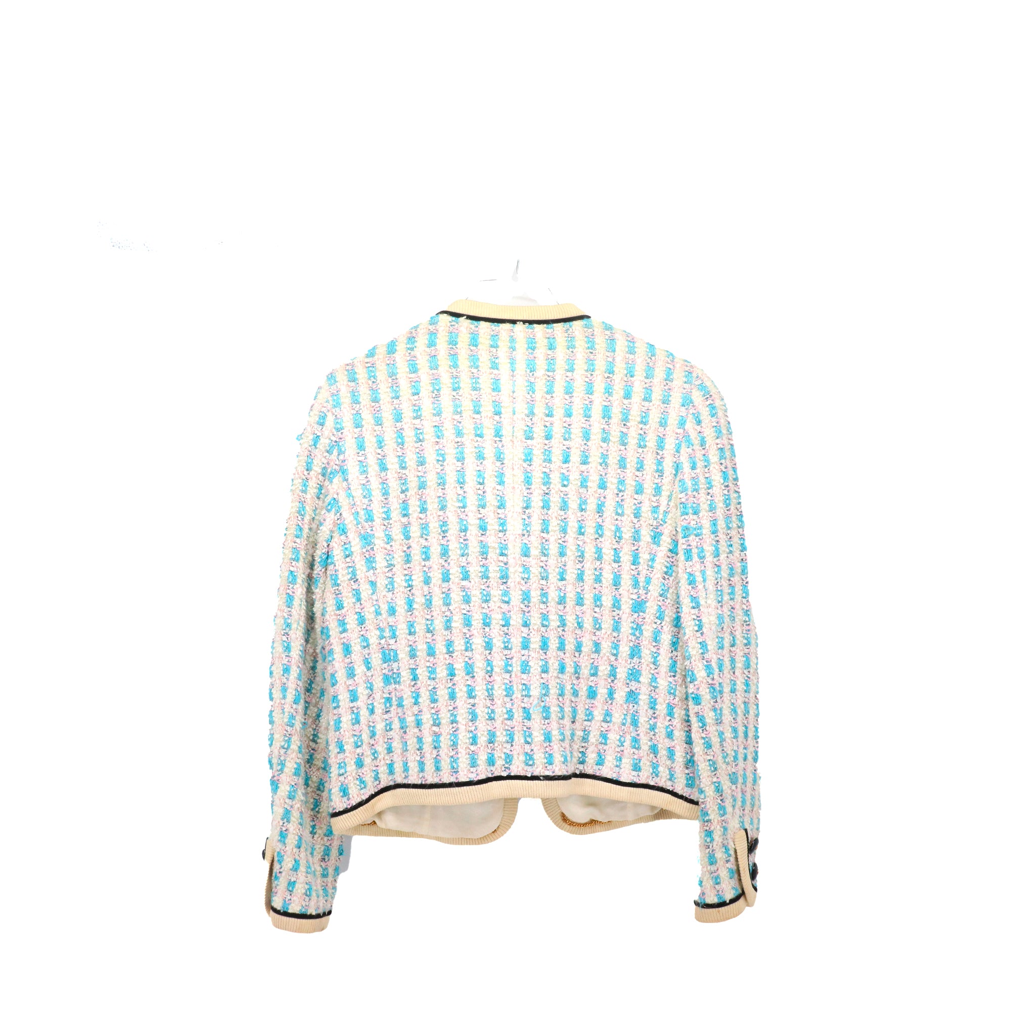 CHANEL - Ensemble Veste Jupe Chanel en tweed bleu et ivoire (36)