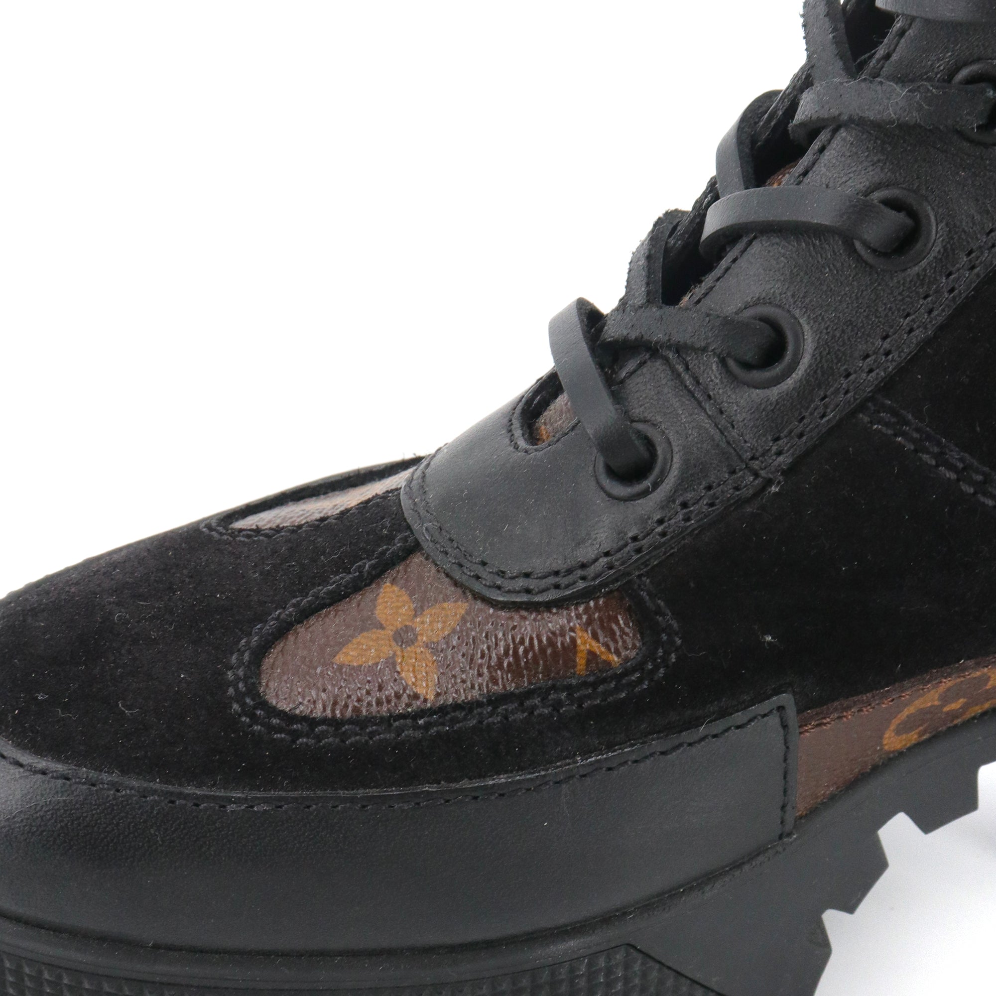 LOUIS VUITTON - Boots Desert Lauréate Louis Vuitton en cuir velours et toile monogrammée (T37.5)