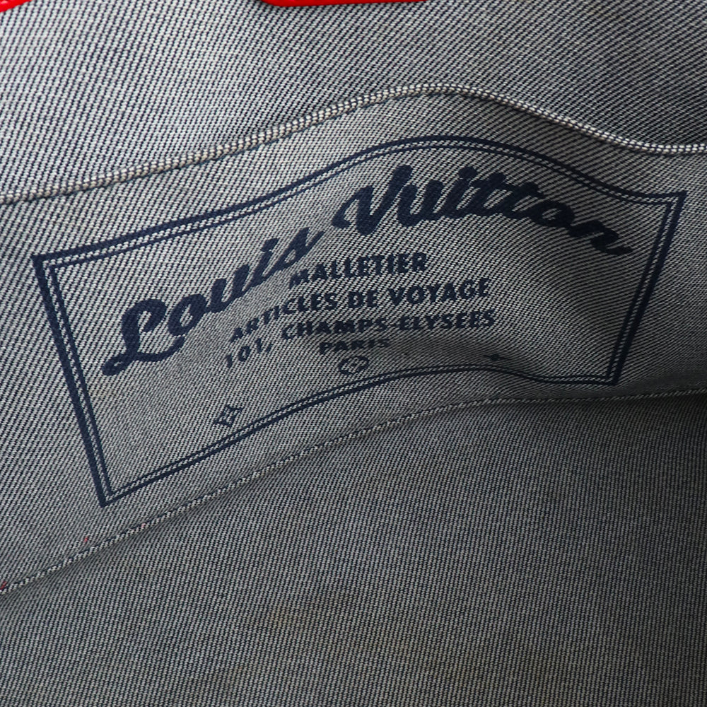 LOUIS VUITTON - Sac cabas OnTheGo GM en denim bleu et cuir rouge