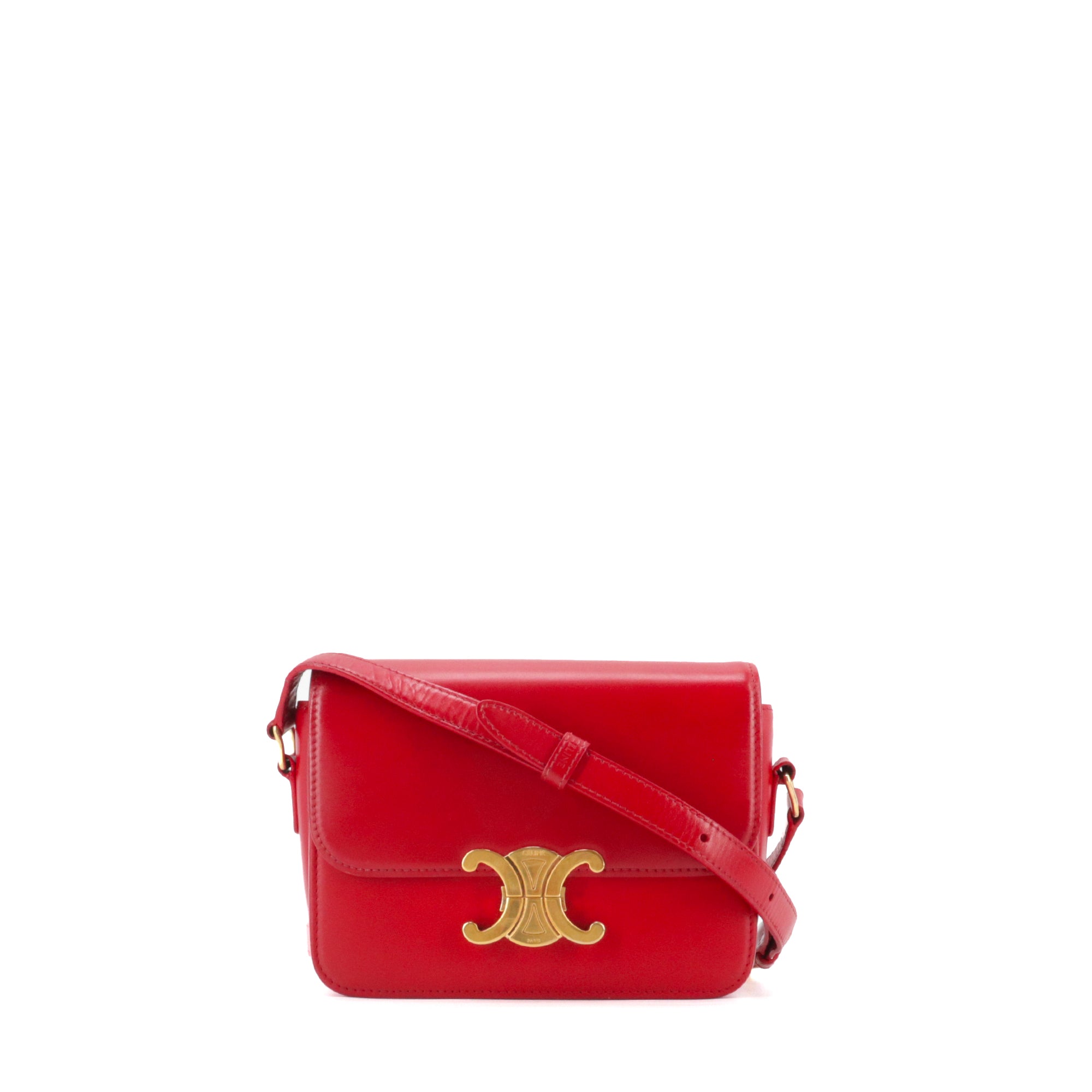 CELINE - Sac à bandoulière Triomphe teen Celine en cuir box rouge