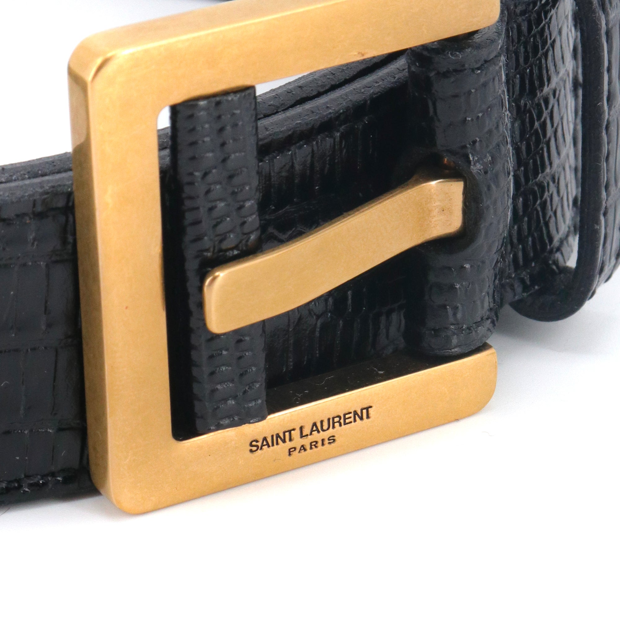 SAINT LAURENT - Ceinture à boucle carrée Saint Laurent en cuir embossé phyton (T85)