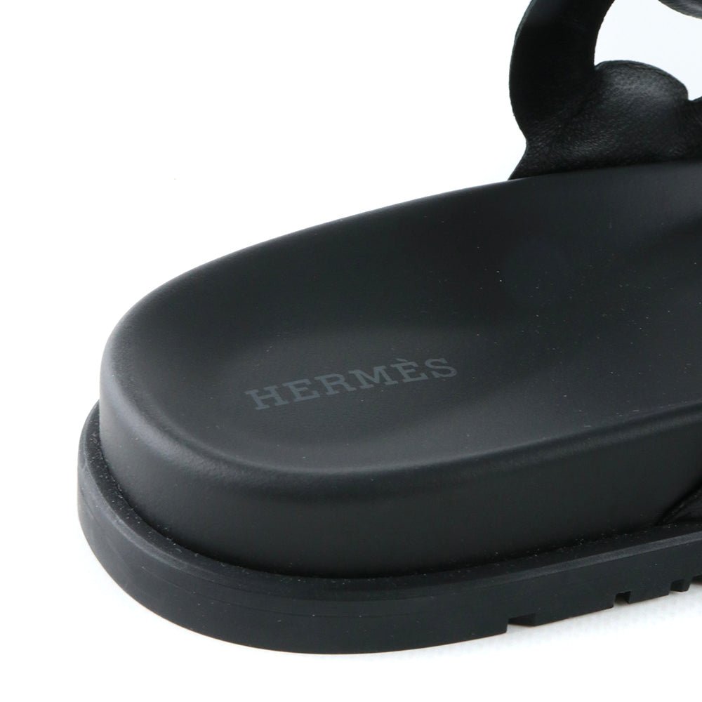 HERMÈS - Sandales Extra en cuir lisse noir (T39)