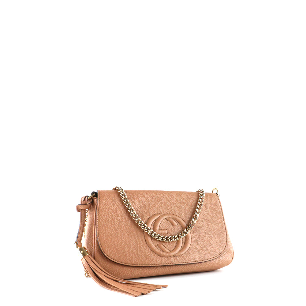 GUCCI - Soho shoulder bag in nude grained leather