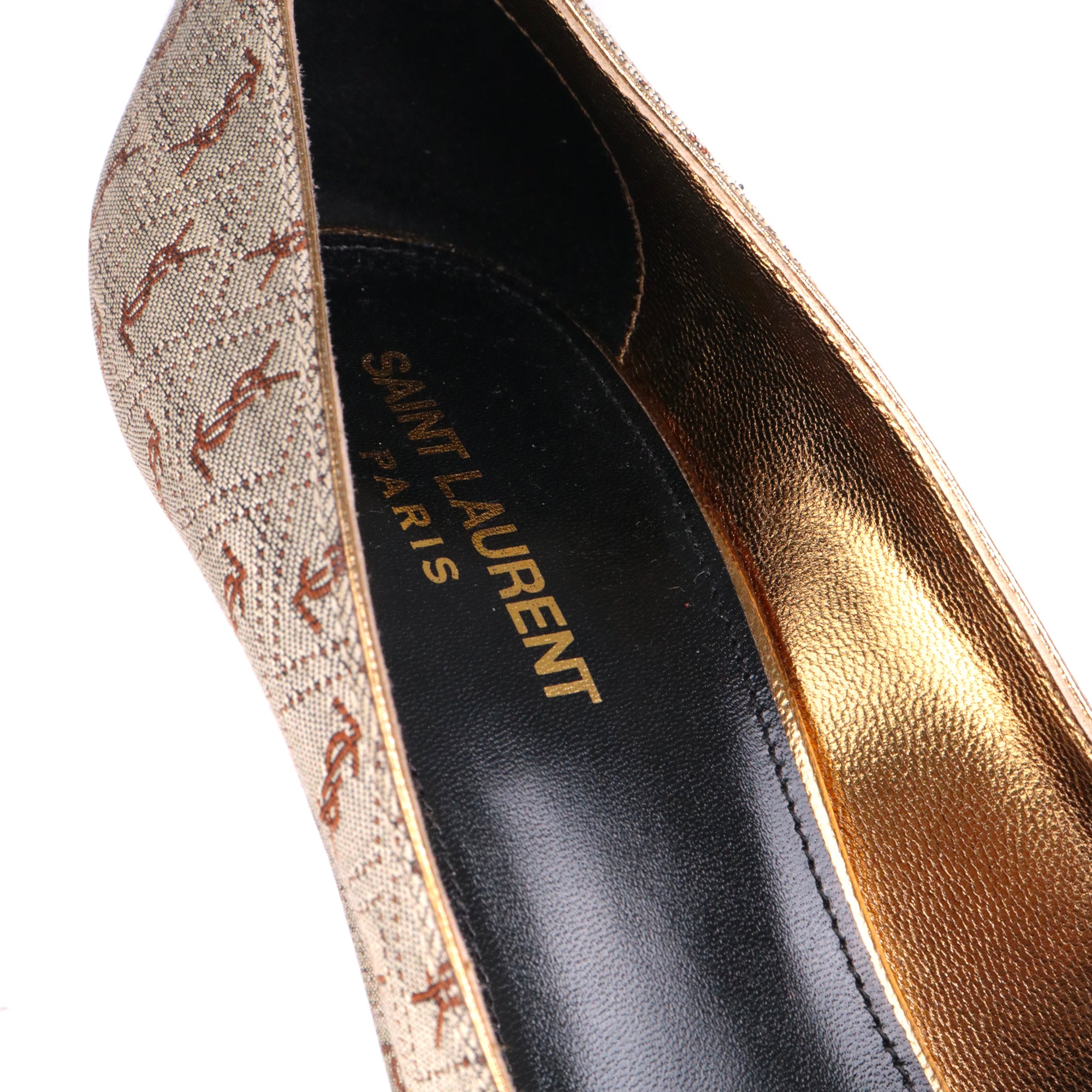 SAINT LAURENT - Escarpins à talon Saint Laurent en toile monogrammée marron (T40)