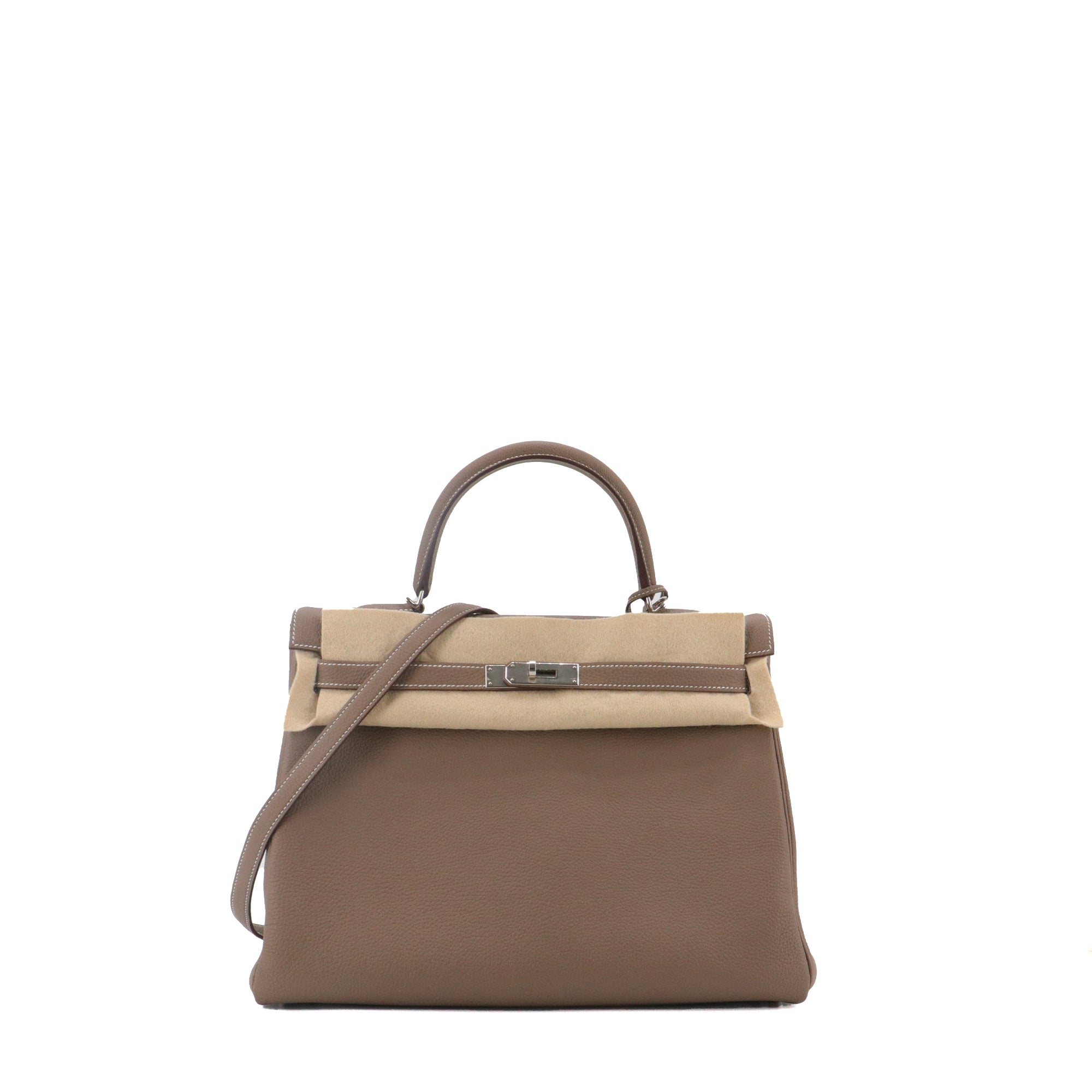 HERMÈS - Sac à main Kelly 35 Hermès en cuir togo étoupe