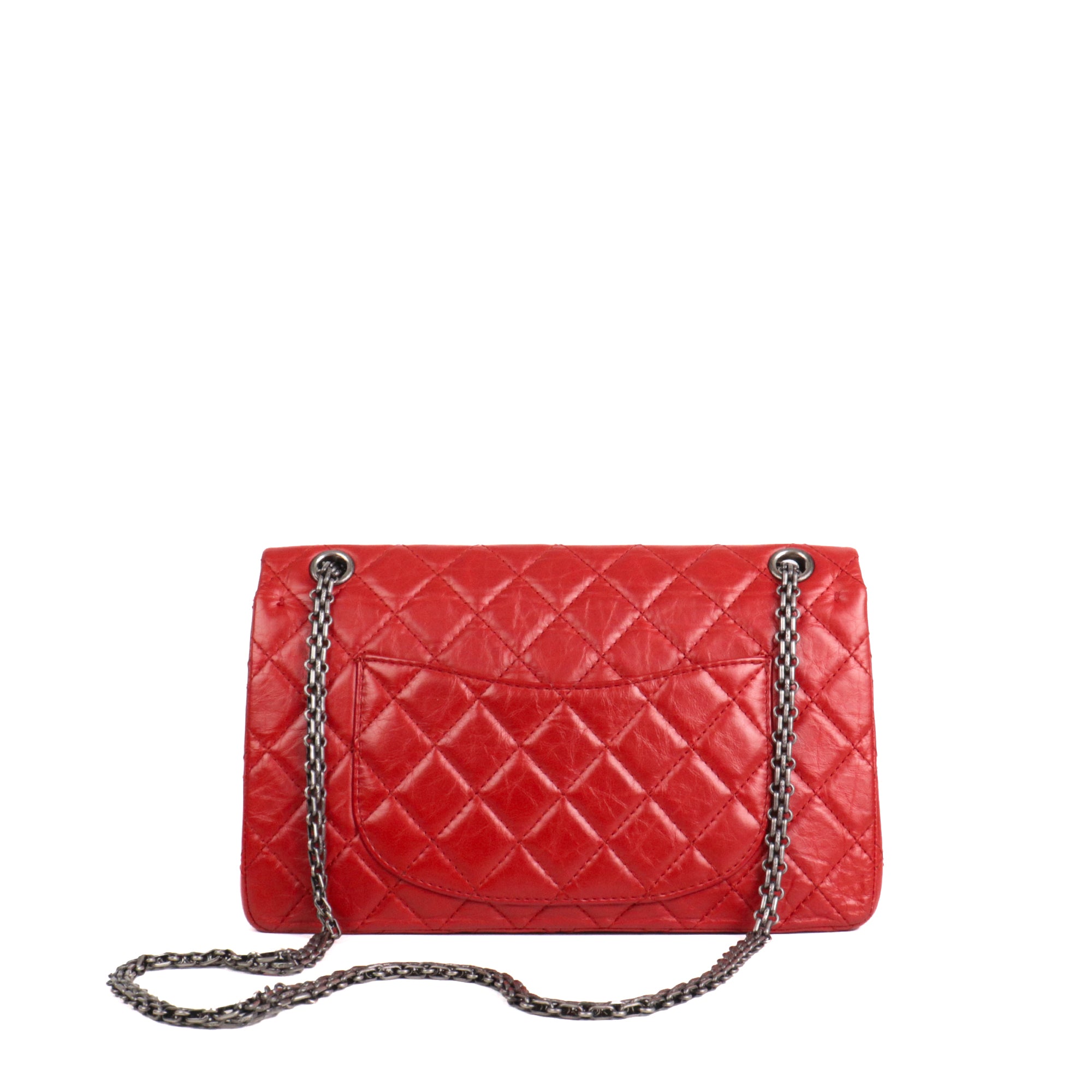 CHANEL - Sac à bandoulière 2.55 Chanel medium en cuir froissé rouge
