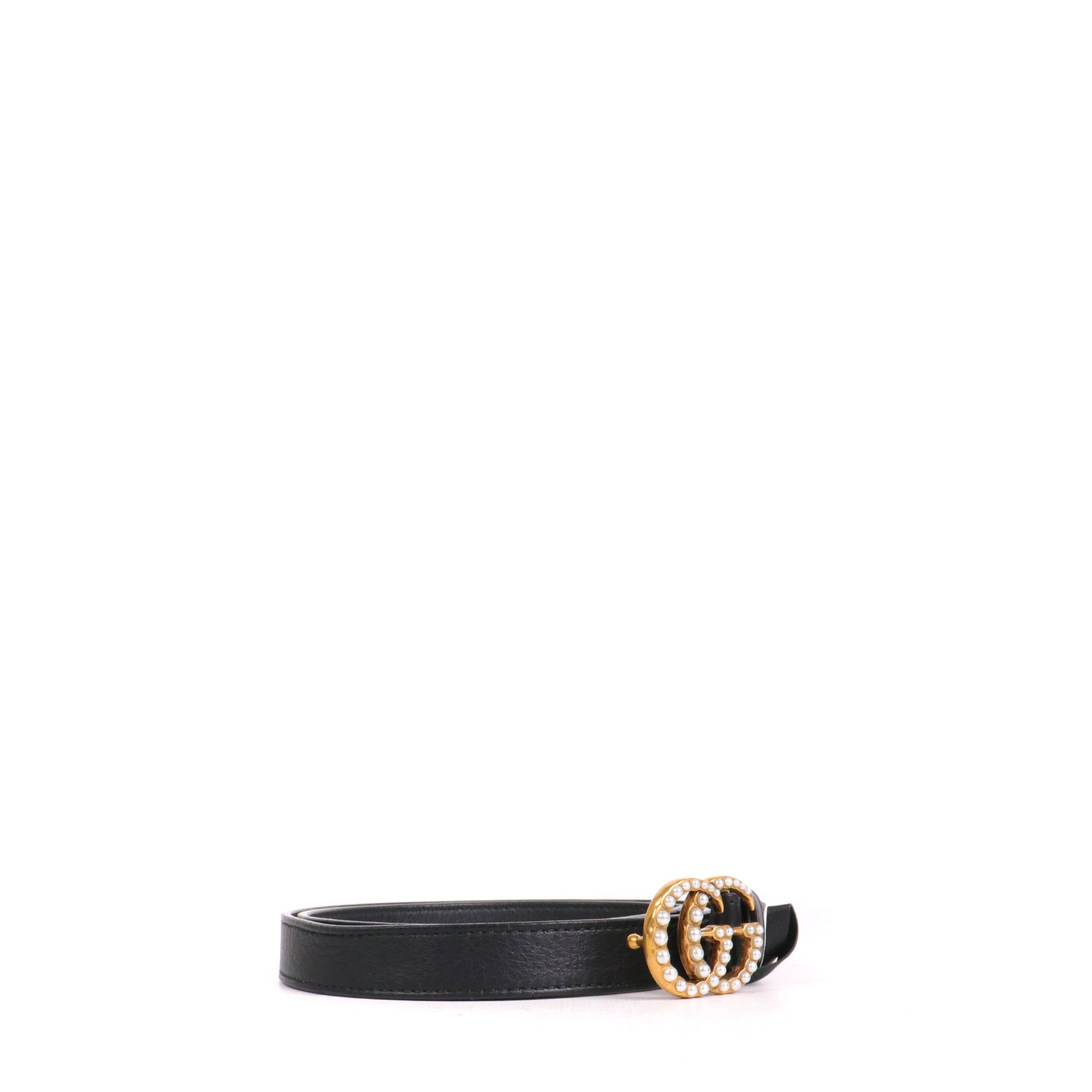 GUCCI - Ceinture Gucci fine GG Marmont en cuir noir à perles (T75)