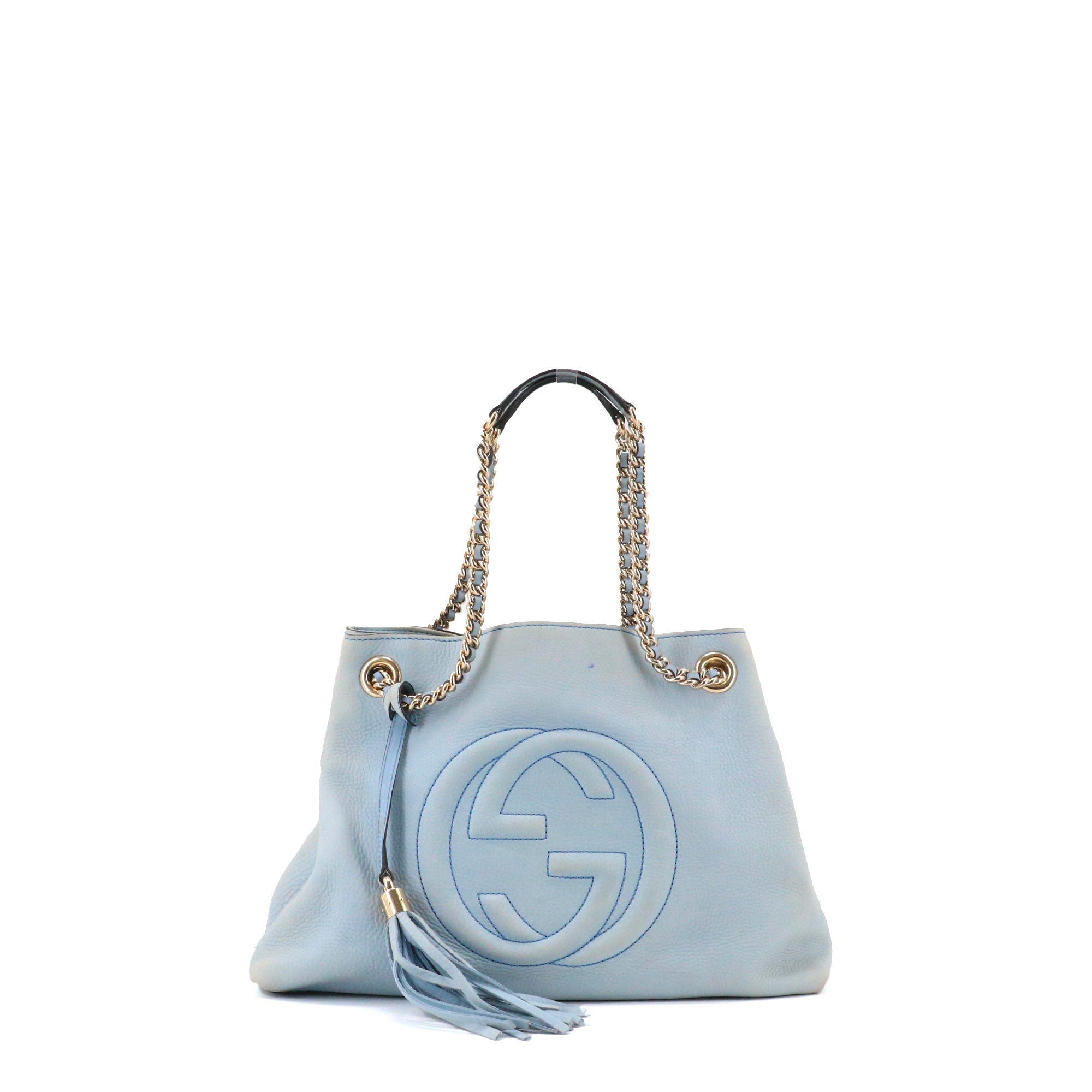 GUCCI - Gucci Soho tote bag in light blue grained leather 