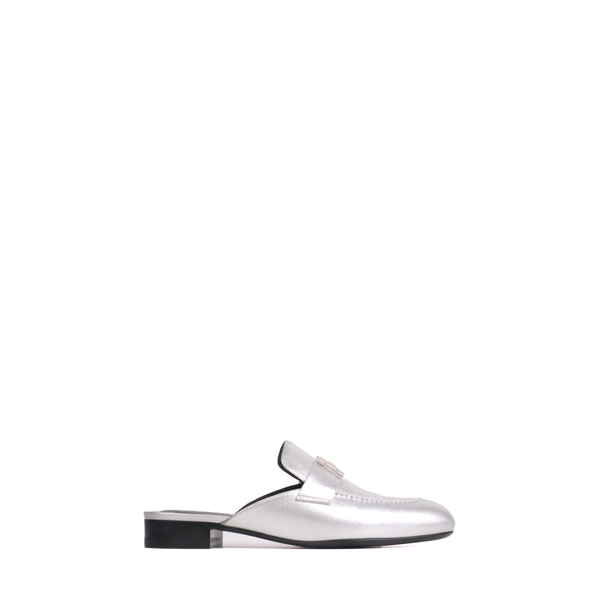 HERMÈS - Mules Trocadéro Hermès en cuir argenté (T37)