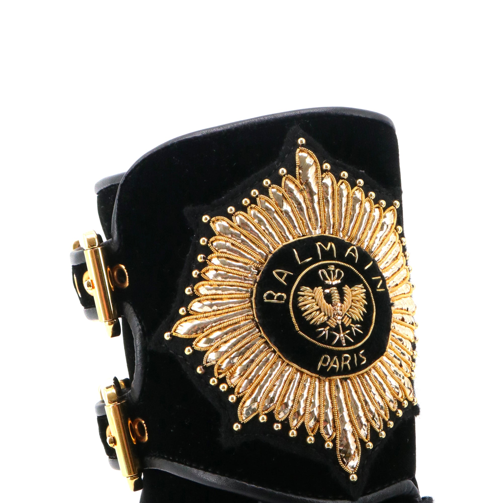 BALMAIN - Balmain Eagle ankle boots in black velvet (Size 37)