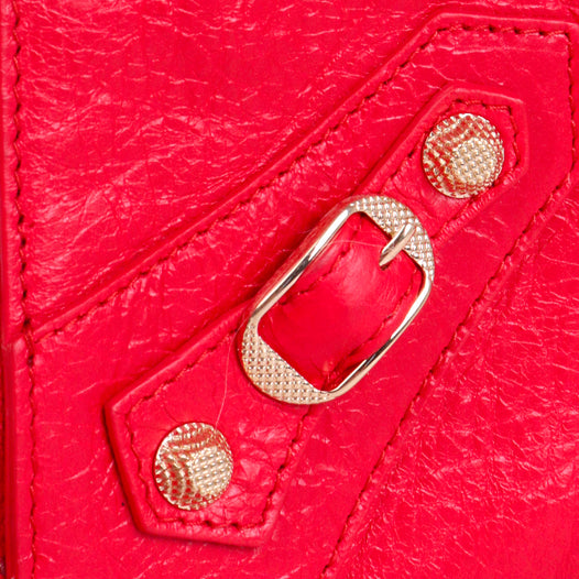 BALENCIAGA - Pochette City Clip Balenciaga en cuir froissé rouge