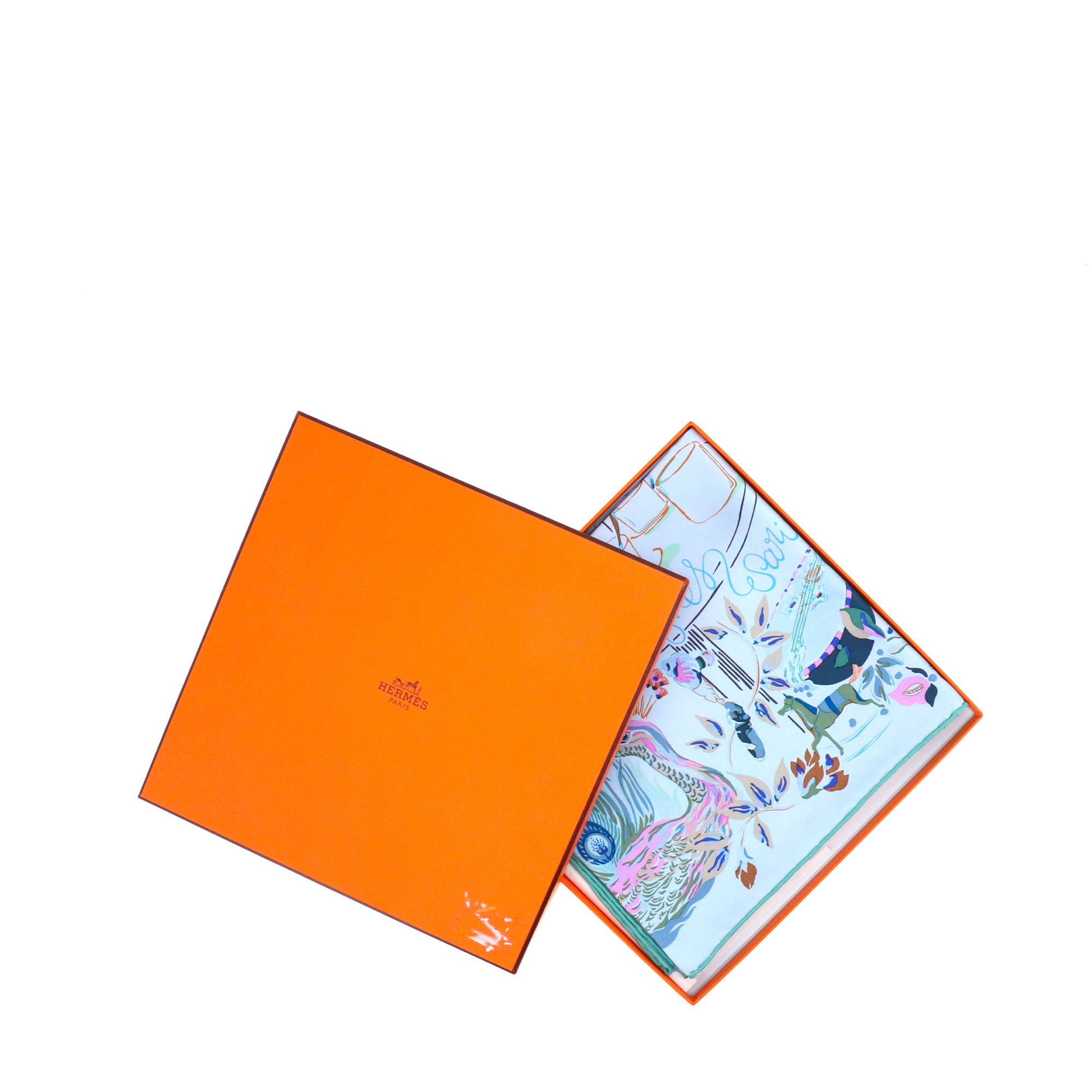HERMÈS - Emile Et Une Nuit Hermès 90 scarf in pastel blue silk