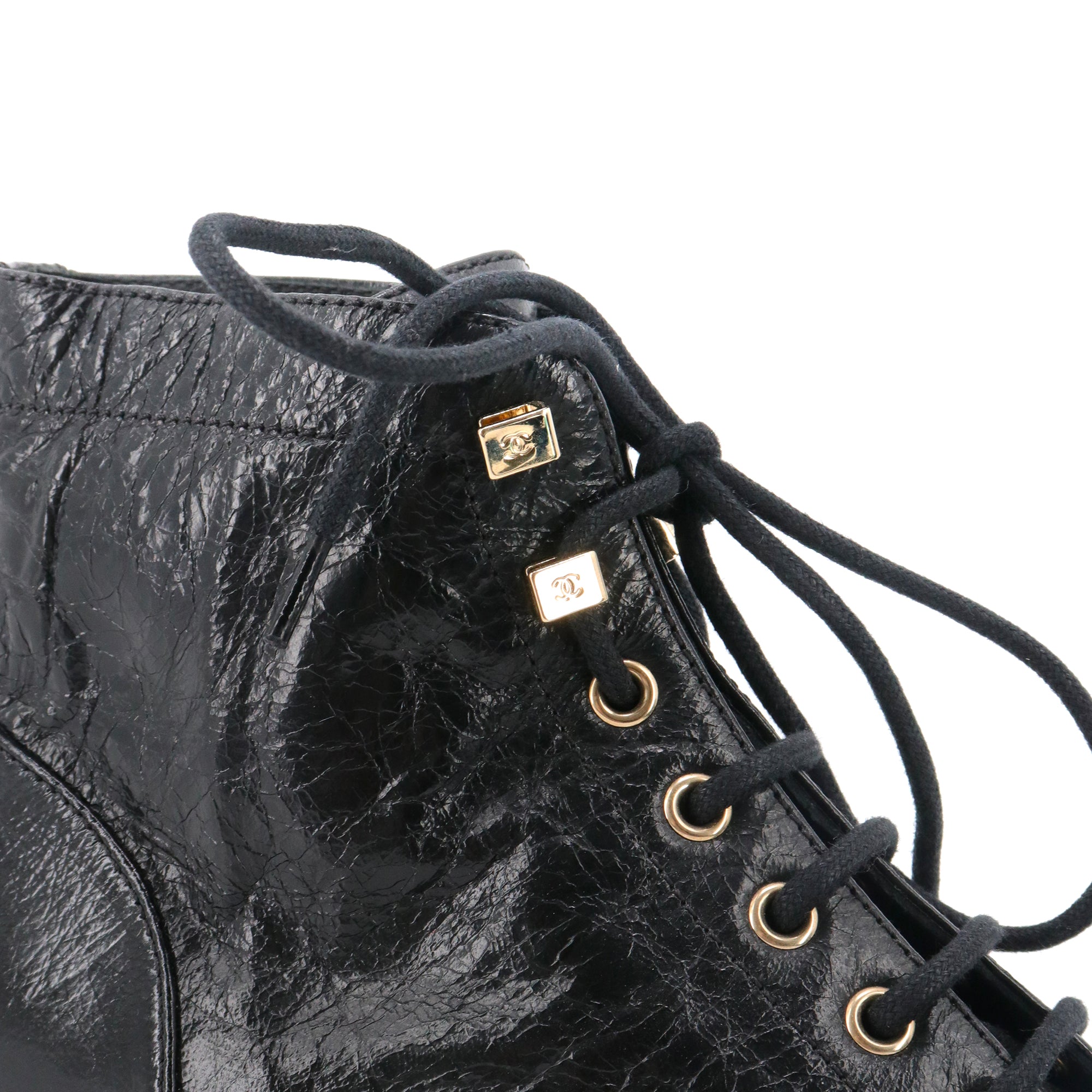 CHANEL - Chanel black leather ankle boots (size 37.5)