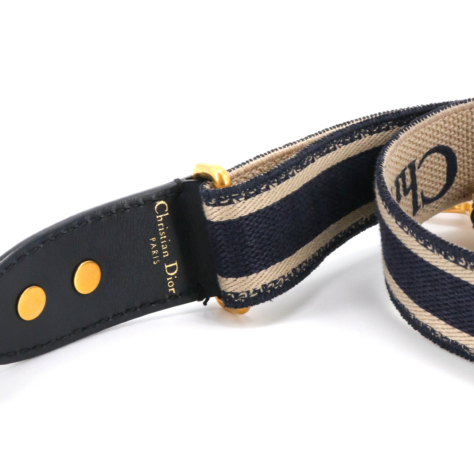 DIOR - Bandoulière ajustable avec anneau Dior en coton bleu marine