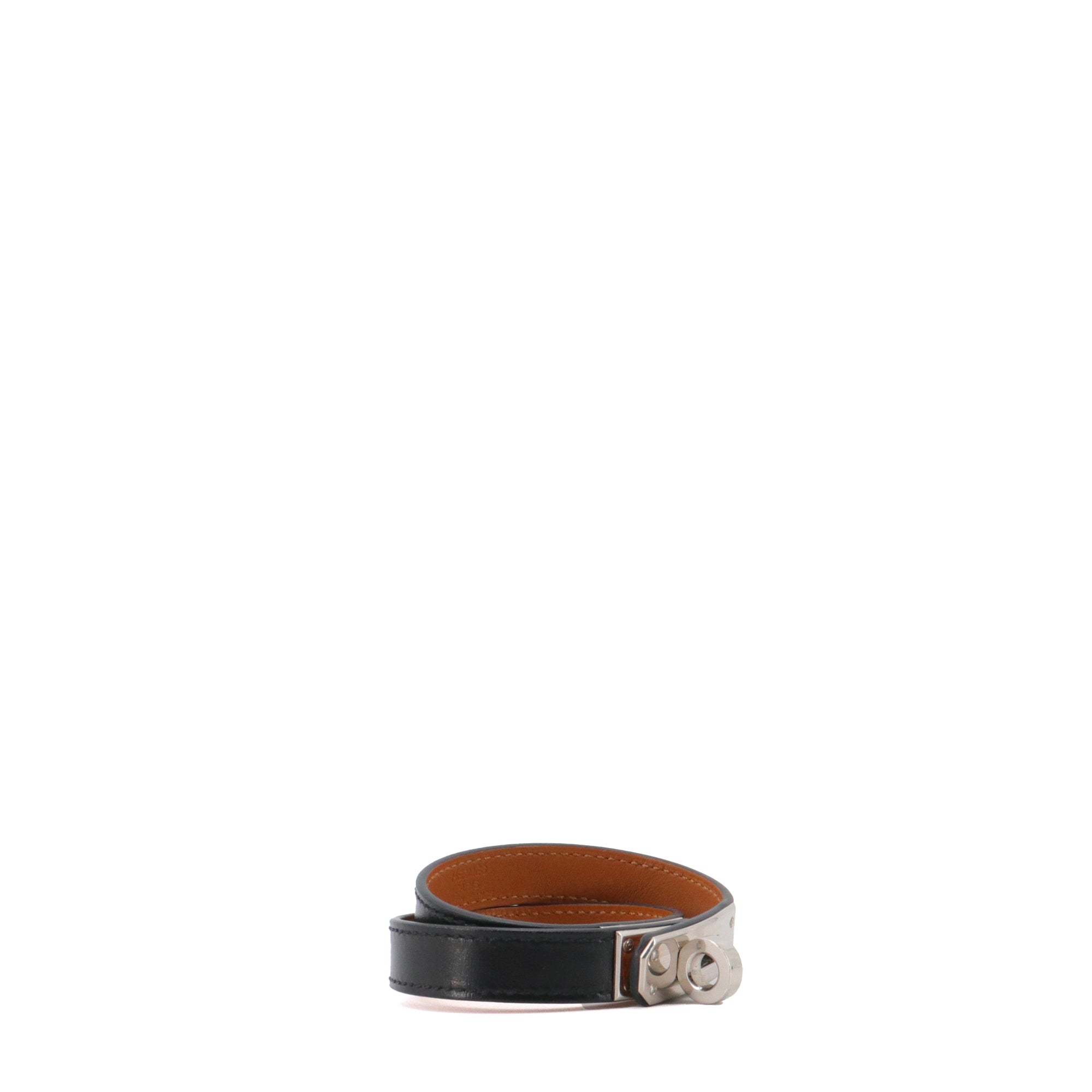 HERMÈS - Bracelet double tour Kelly Hermès en cuir noir (S)