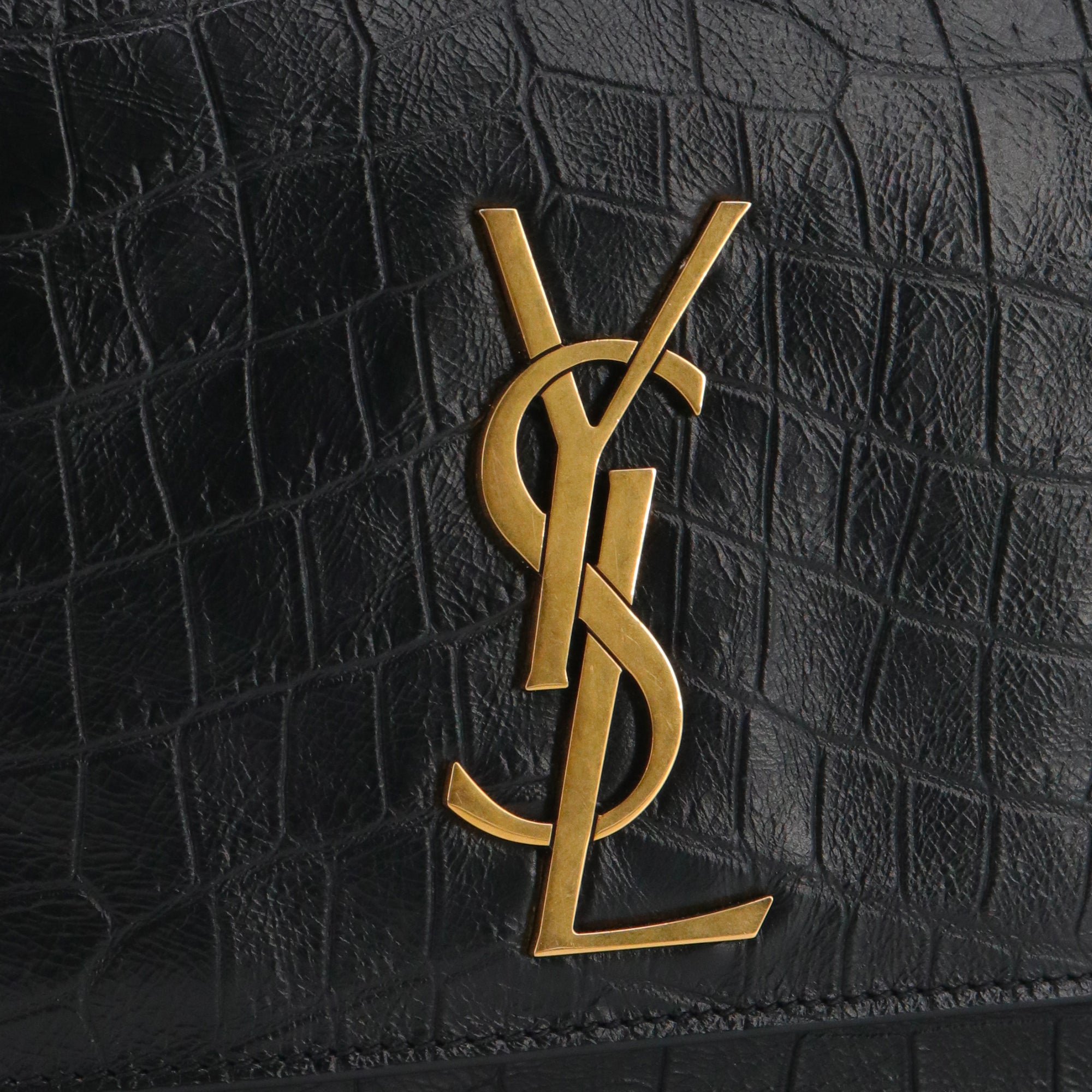 SAINT LAURENT - Saint Laurent reversible Kate shoulder bag in black croc-embossed leather