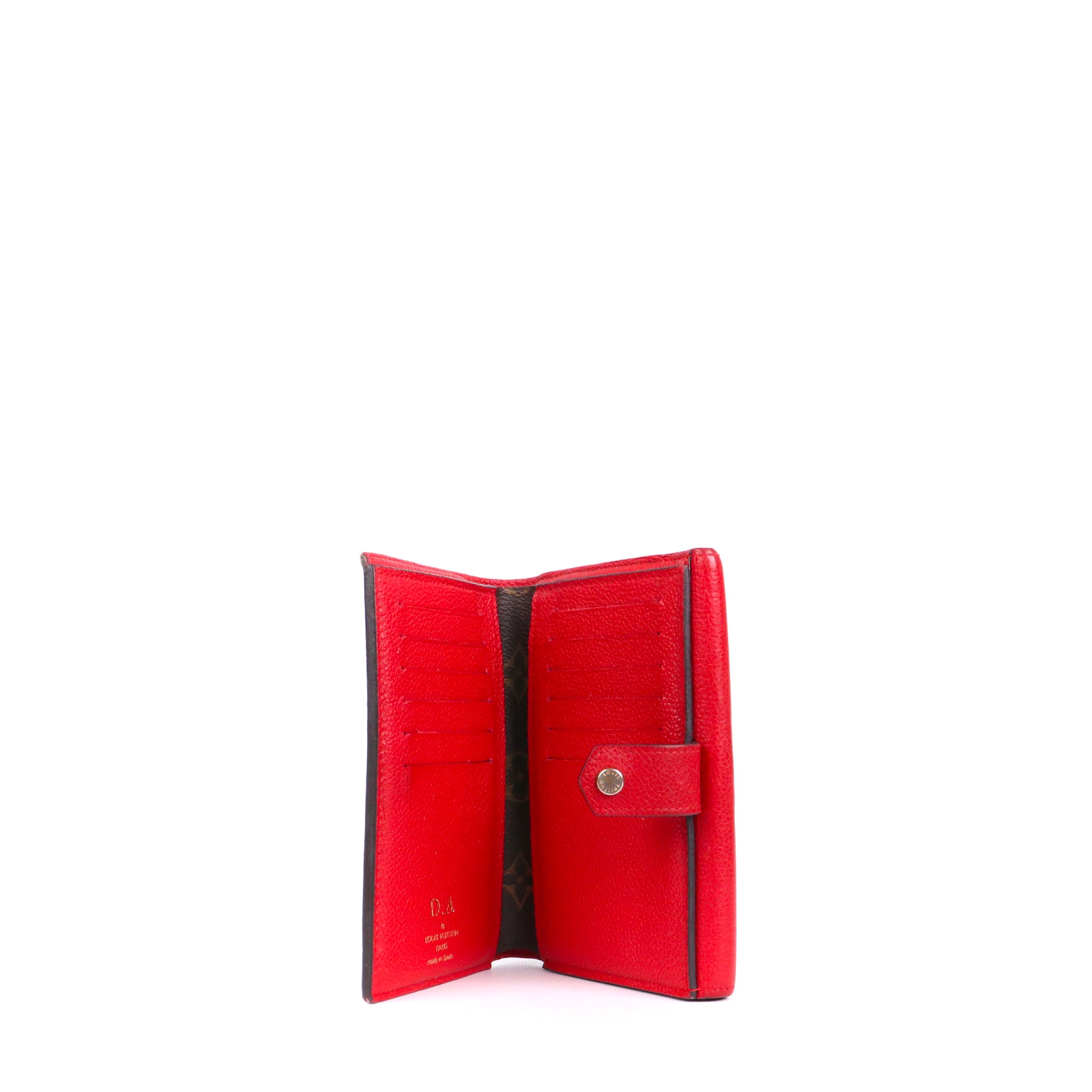 LOUIS VUITTON - Portefeuille Compact Pallas Louis Vuitton en toile monogrammée et cuir grainé rouge