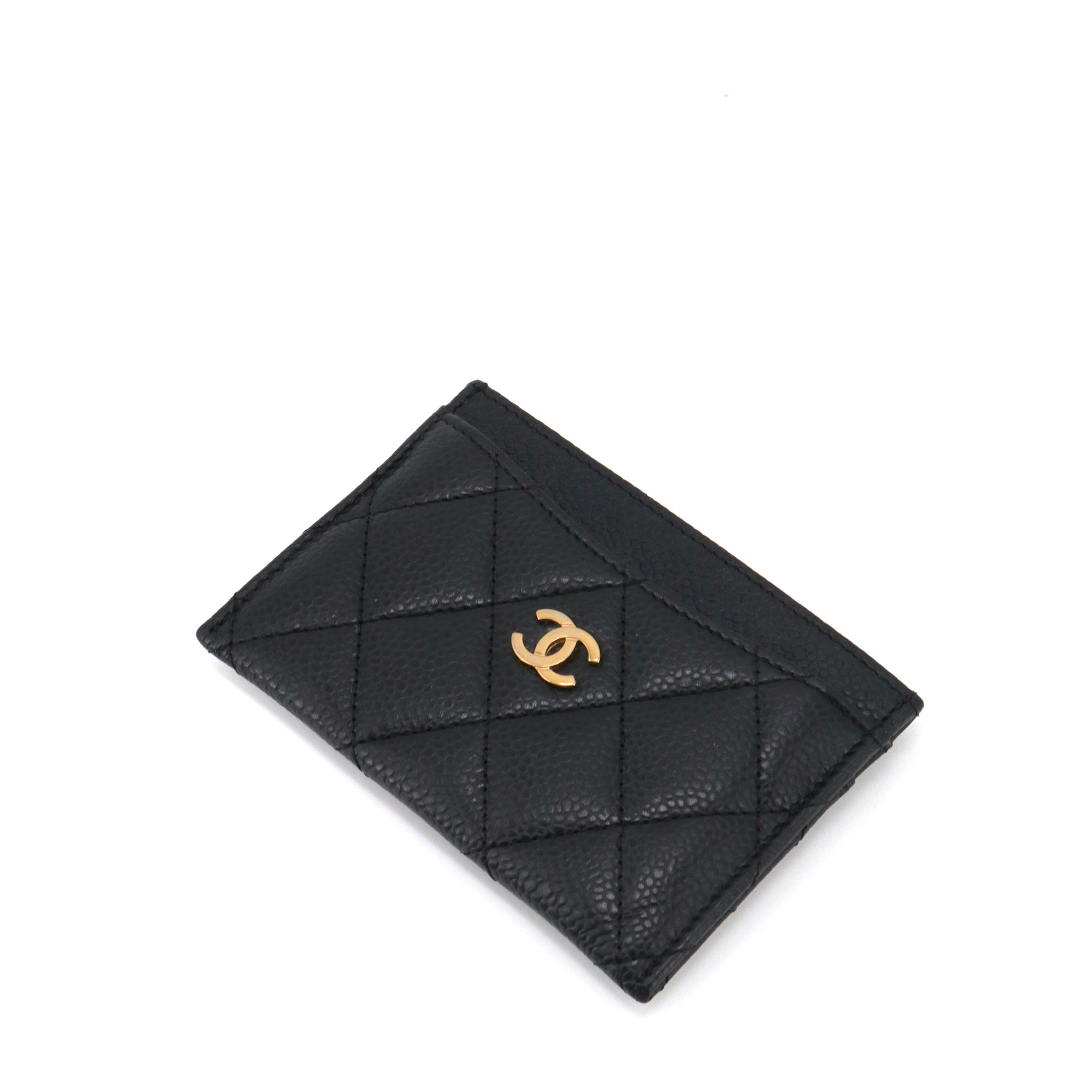 CHANEL - Porte cartes Chanel en cuir matelassé caviar noir