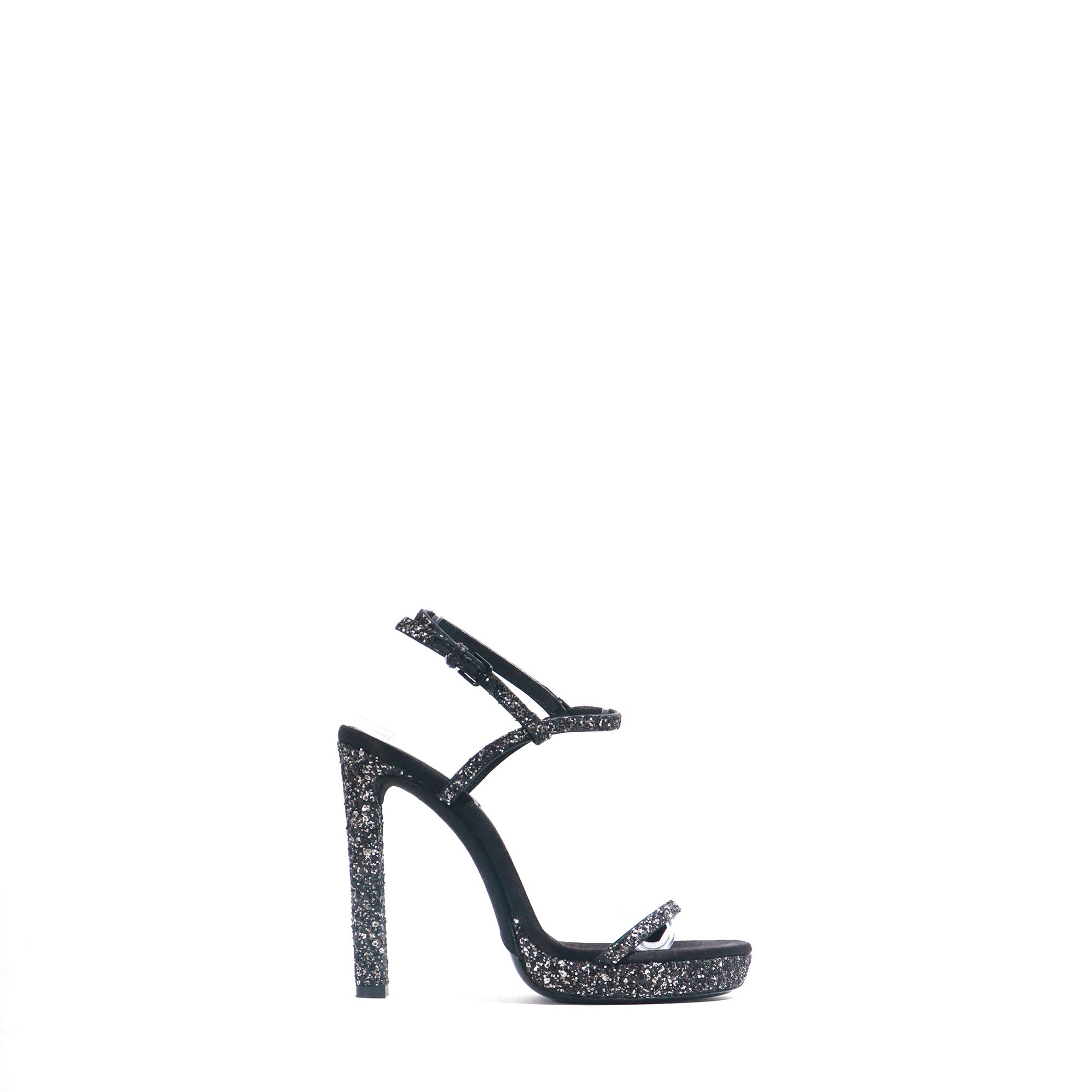 SAINT LAURENT - Sandales à talon à paillettes noires (T37)