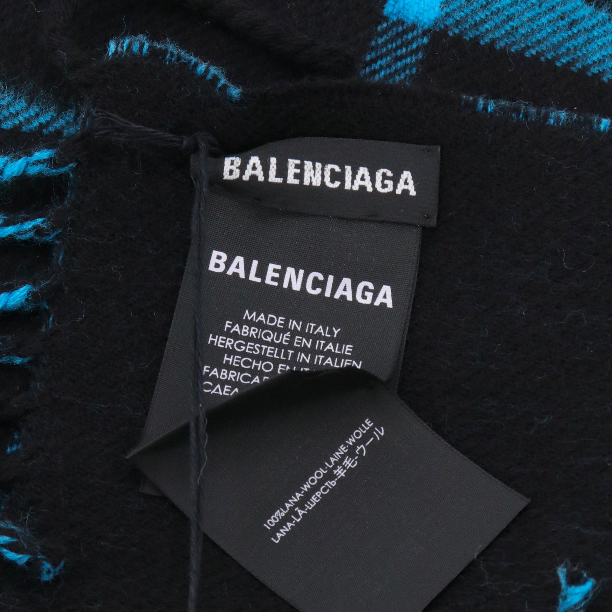 BALENCIAGA - Écharpe Balenciaga en laine noire et bleue