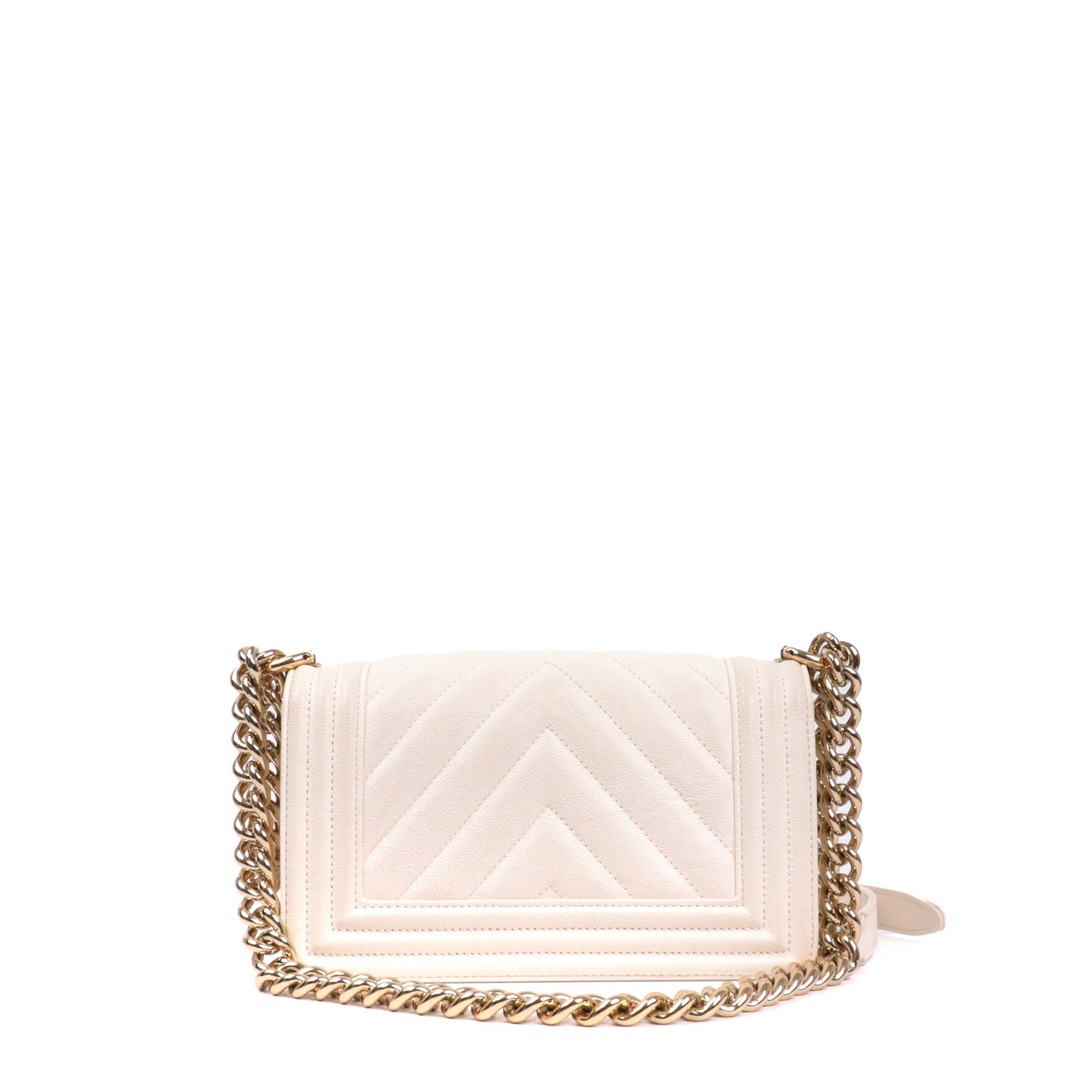 CHANEL - Sac à bandoulière Boy Small Chanel en cuir caviar blanc