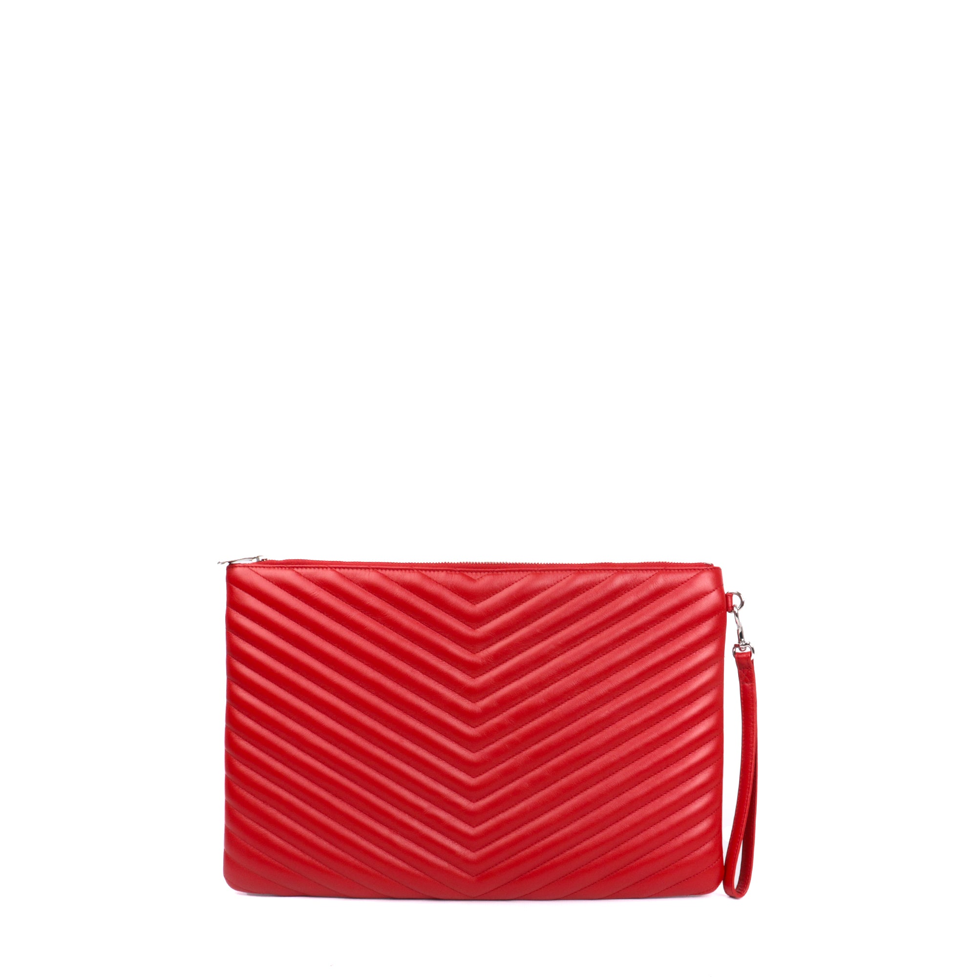 SAINT LAURENT - Pochette Cassandre Saint Laurent en cuir chevron rouge