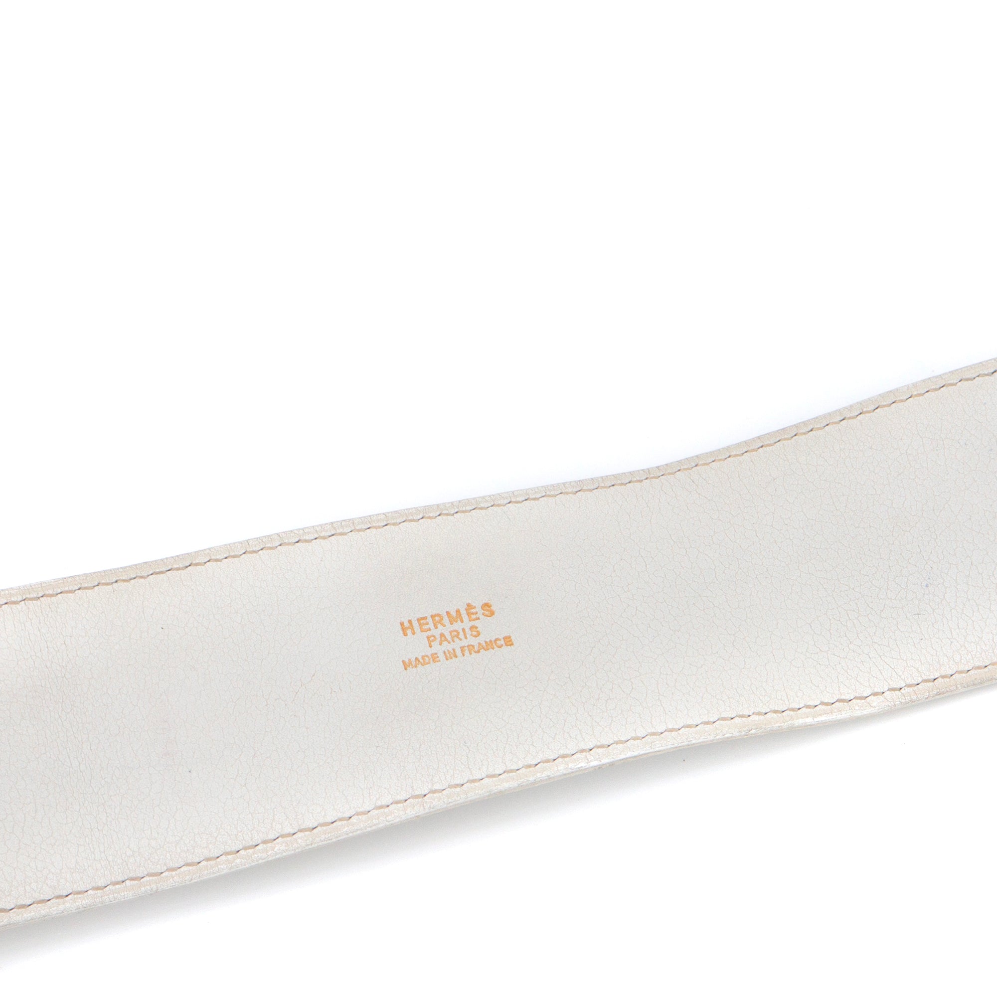 HERMÈS - Ceinture Collier De Chien Hermès en cuir lisse blanc (T78)