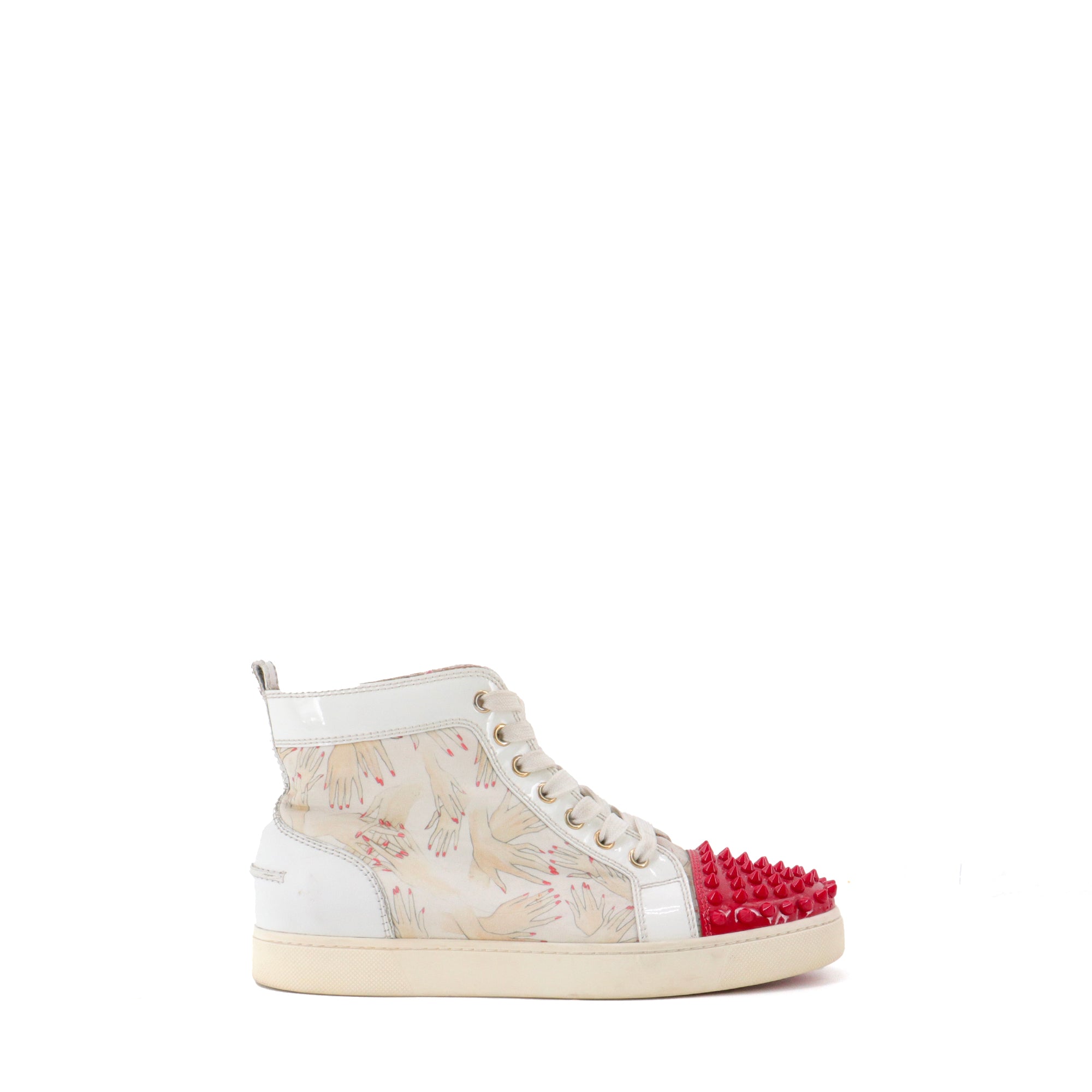 LOUBOUTIN - Lou Spikes Louboutin high-top sneakers in white and red leather (T38)