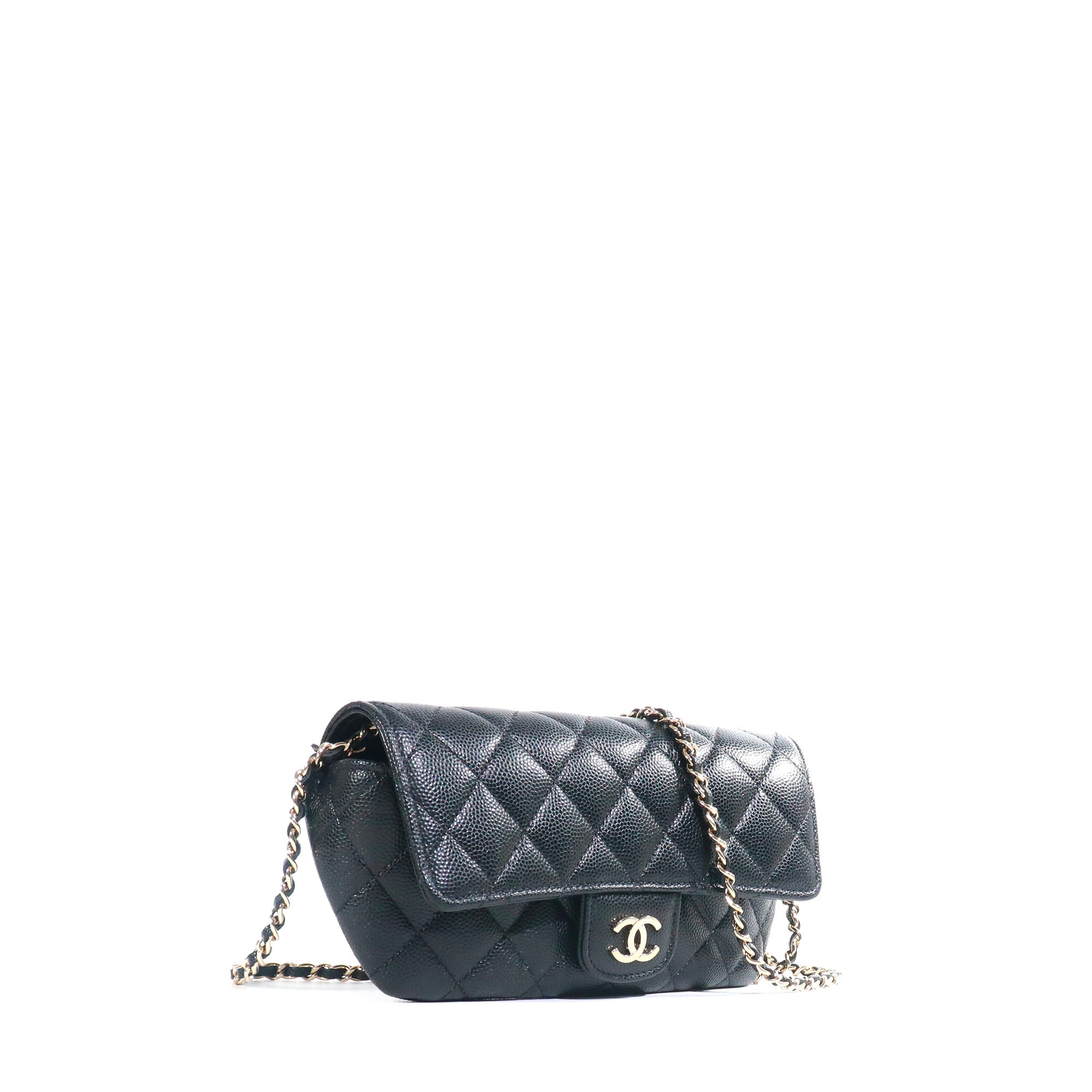 CHANEL - Pochette à bandoulière / Etui à lunettes Chanel en cuir caviar noir