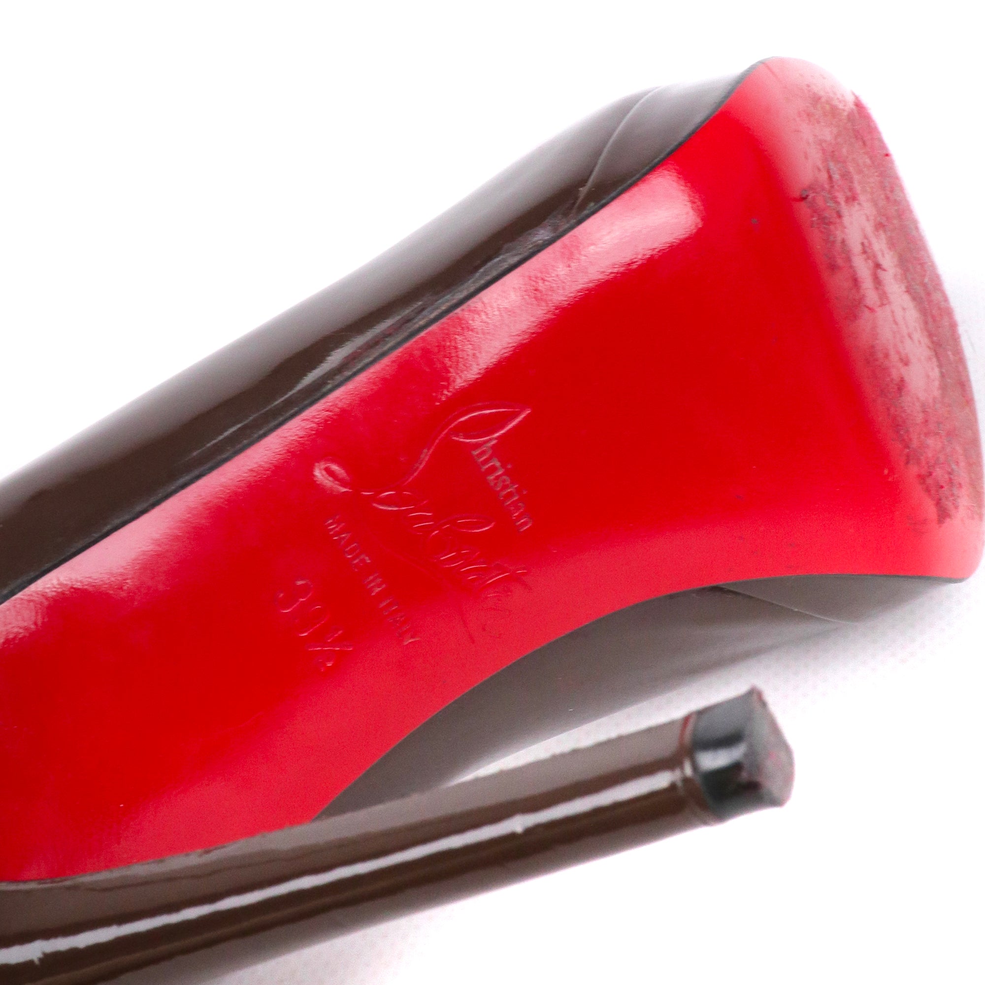 LOUBOUTIN - Escarpins Simple Pump Louboutin en cuir verni marron (T39.5)