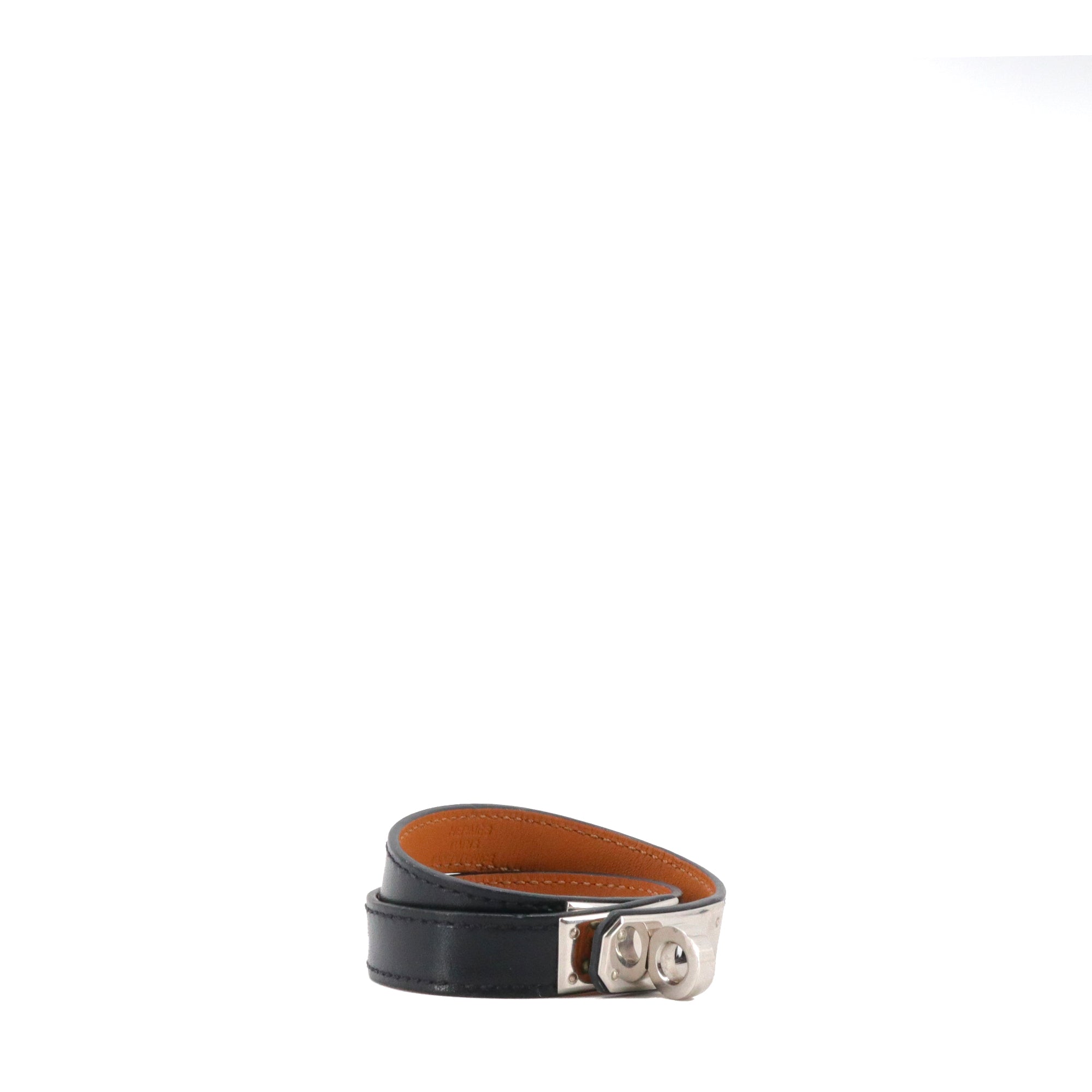 HERMÈS - Bracelet Kelly double tour Hermès en cuir noir (S)
