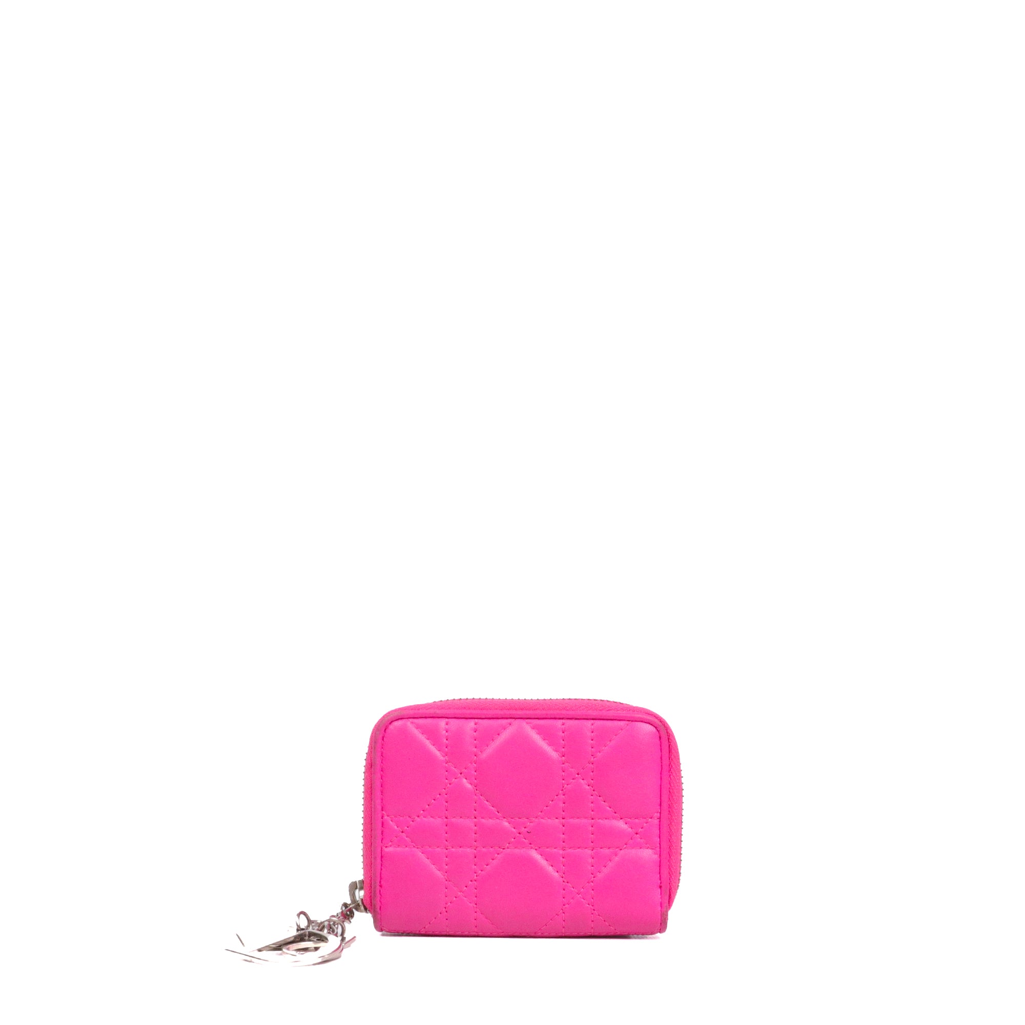 DIOR - Porte-monnaie Voyageur Lady Dior en cuir cannage rose