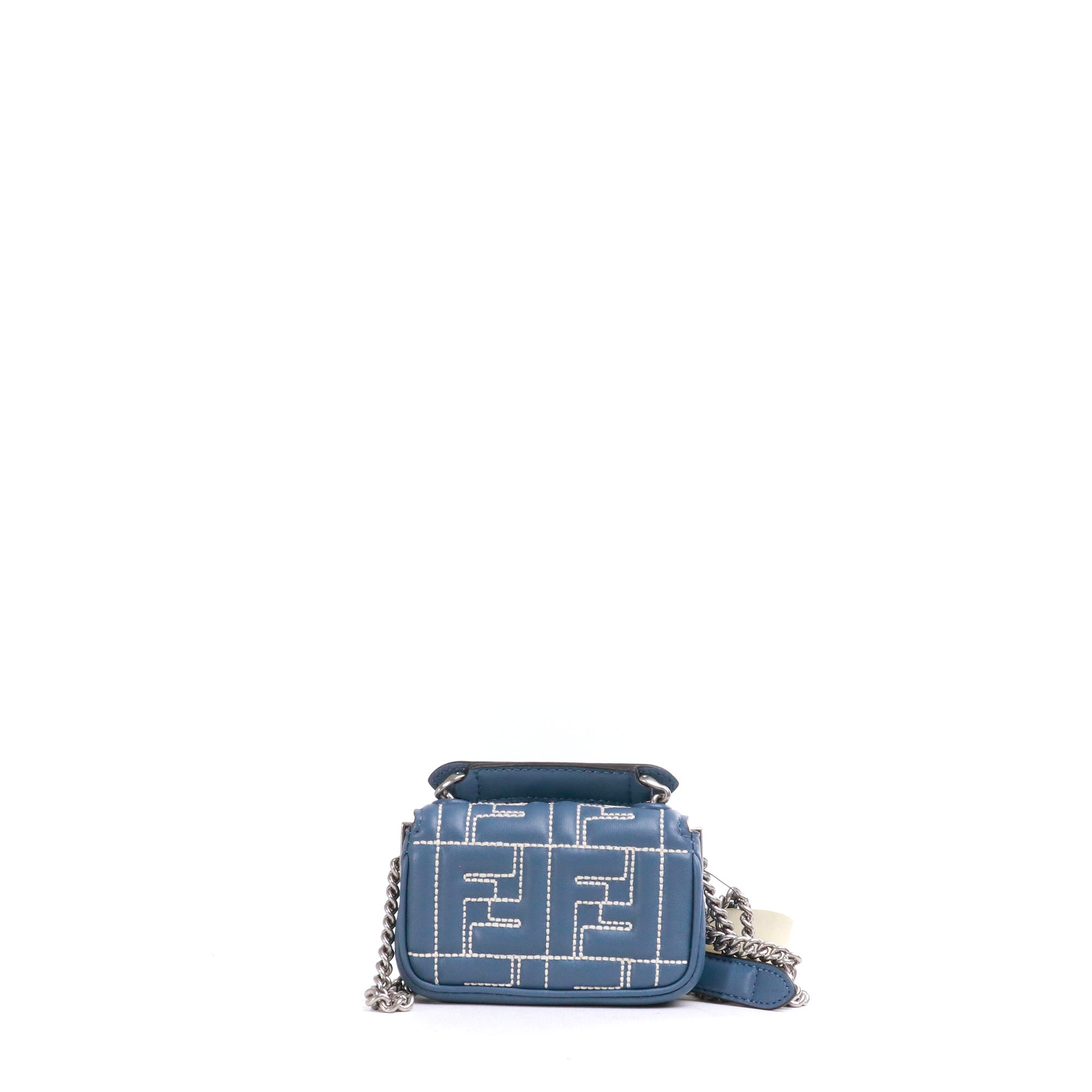 FENDI - Sac à bandoulière Baguette Nano Fendi en cuir nappa bleu gris