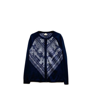 HERMÈS - Cardigan Les Rubans du Cheval Hermès en soie et cachemire bleu marine (T34)