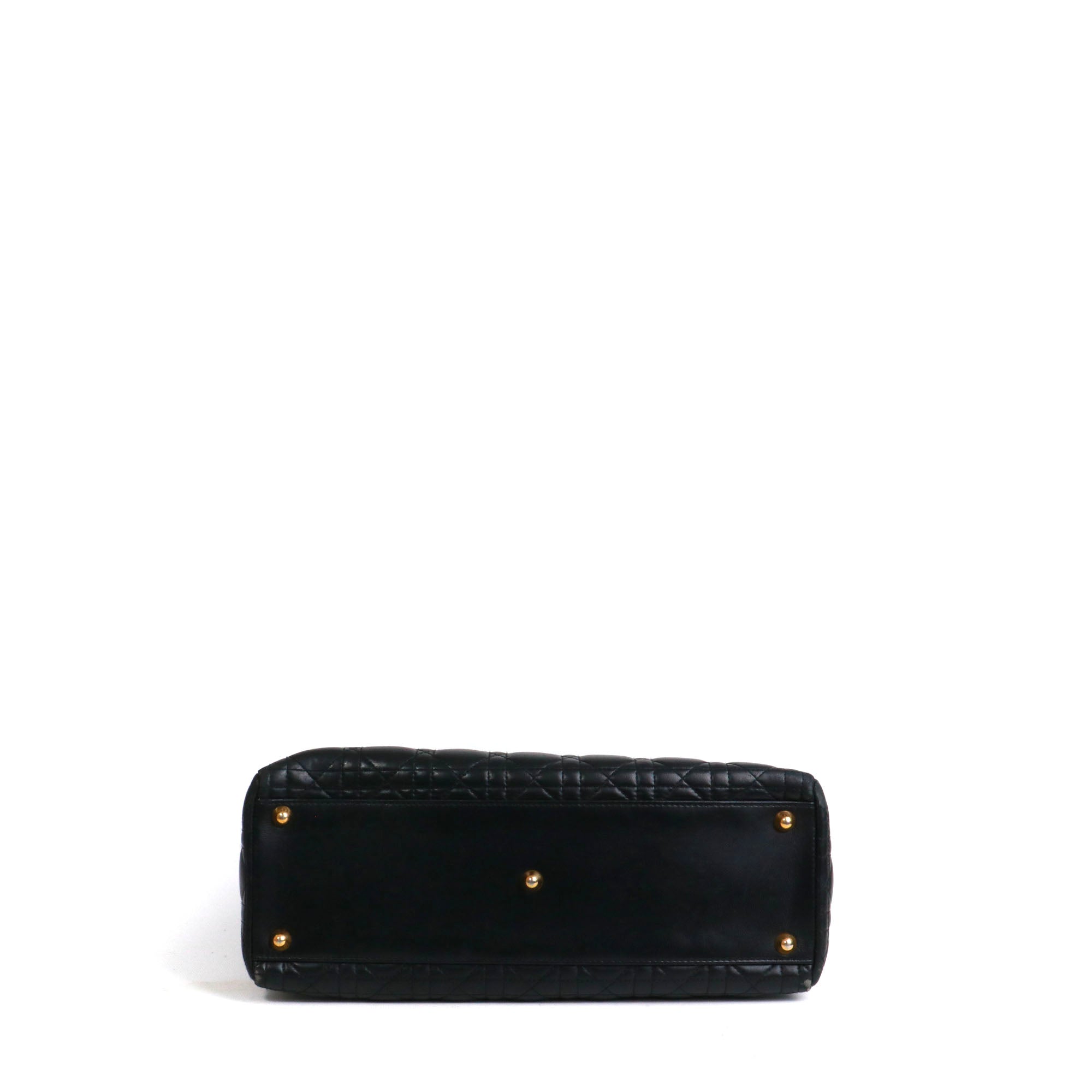DIOR - Sac à main Lady Dior large en cuir matelassé noir vintage