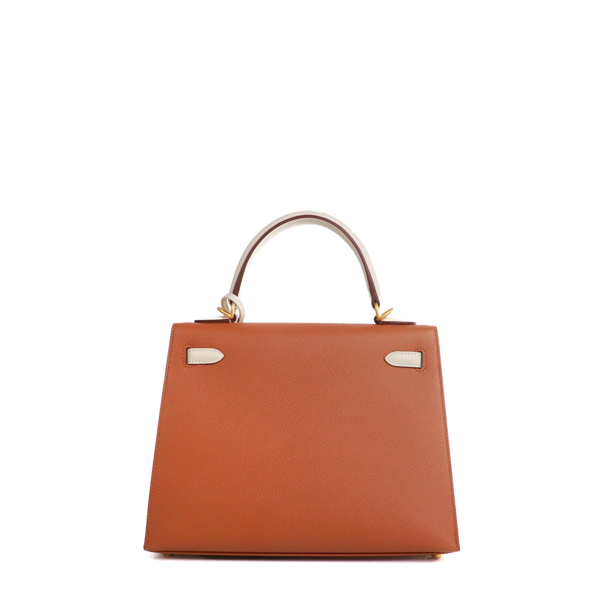 HERMÈS - Sac à main Kelly 25 Hermès bicolore en cuir epsom gold et craie