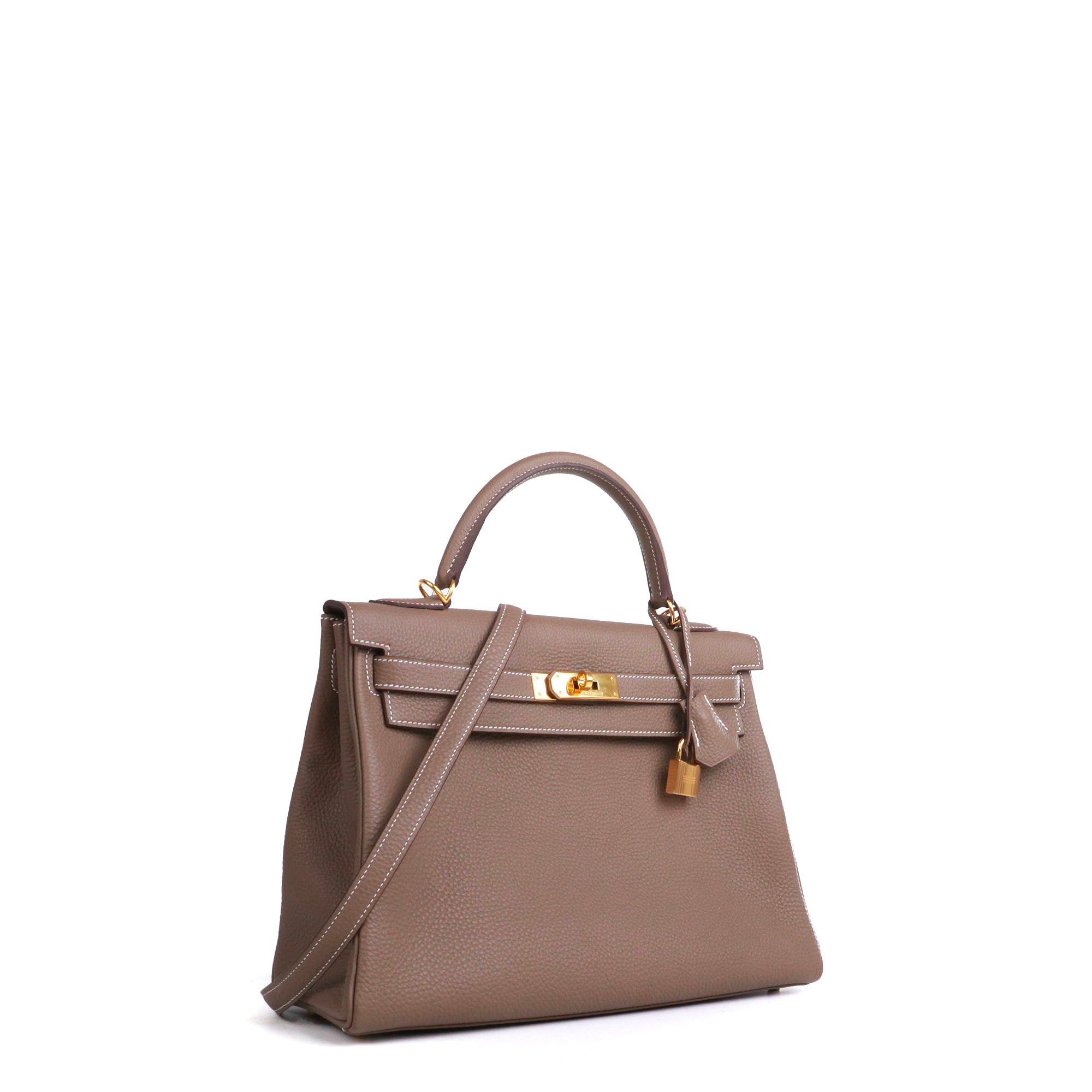 HERMÈS - Sac à main Kelly 32 Hermès en cuir togo étoupe retourné