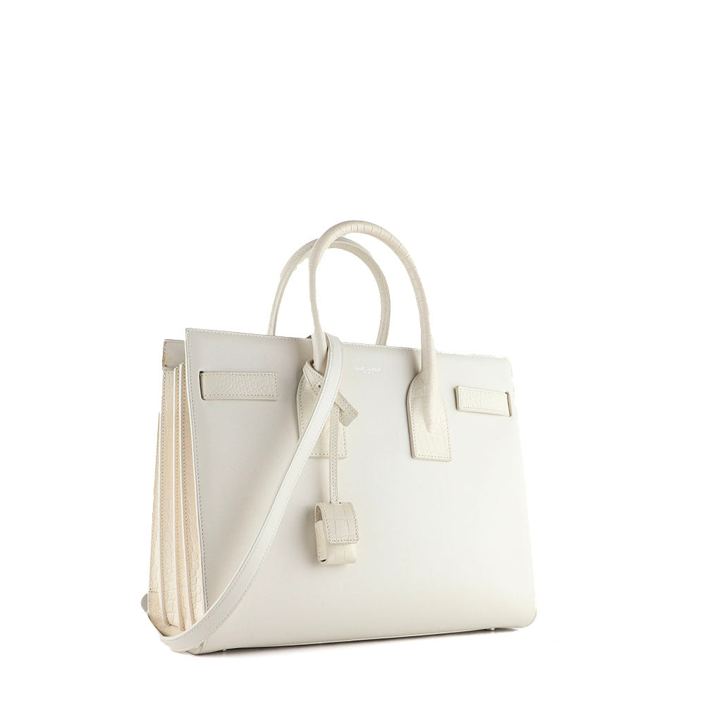 SAINT LAURENT - Sac de jour small en cuir lisse blanc