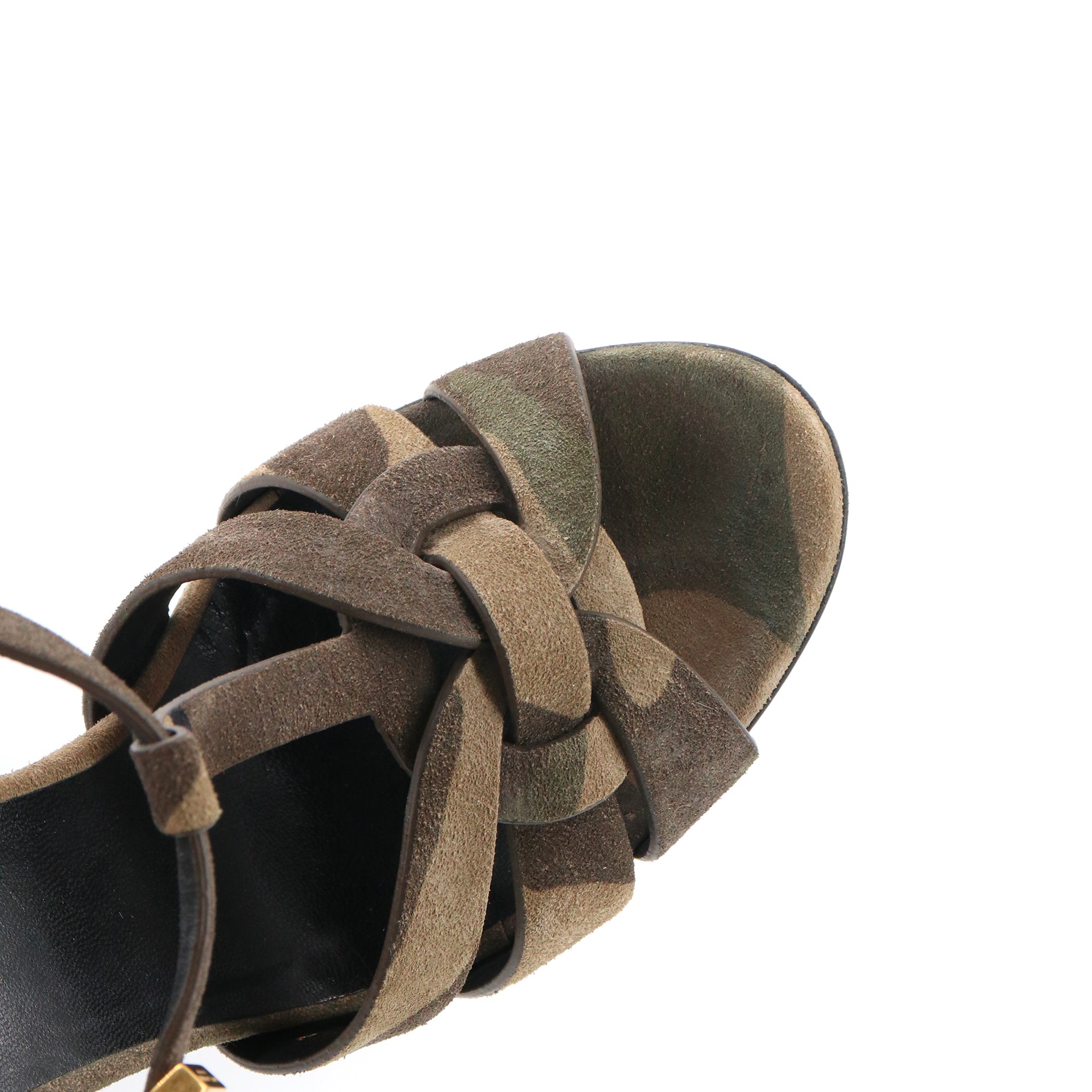 SAINT LAURENT - Sandales à plateforme Tribute Saint Laurent en suède camo (T37)