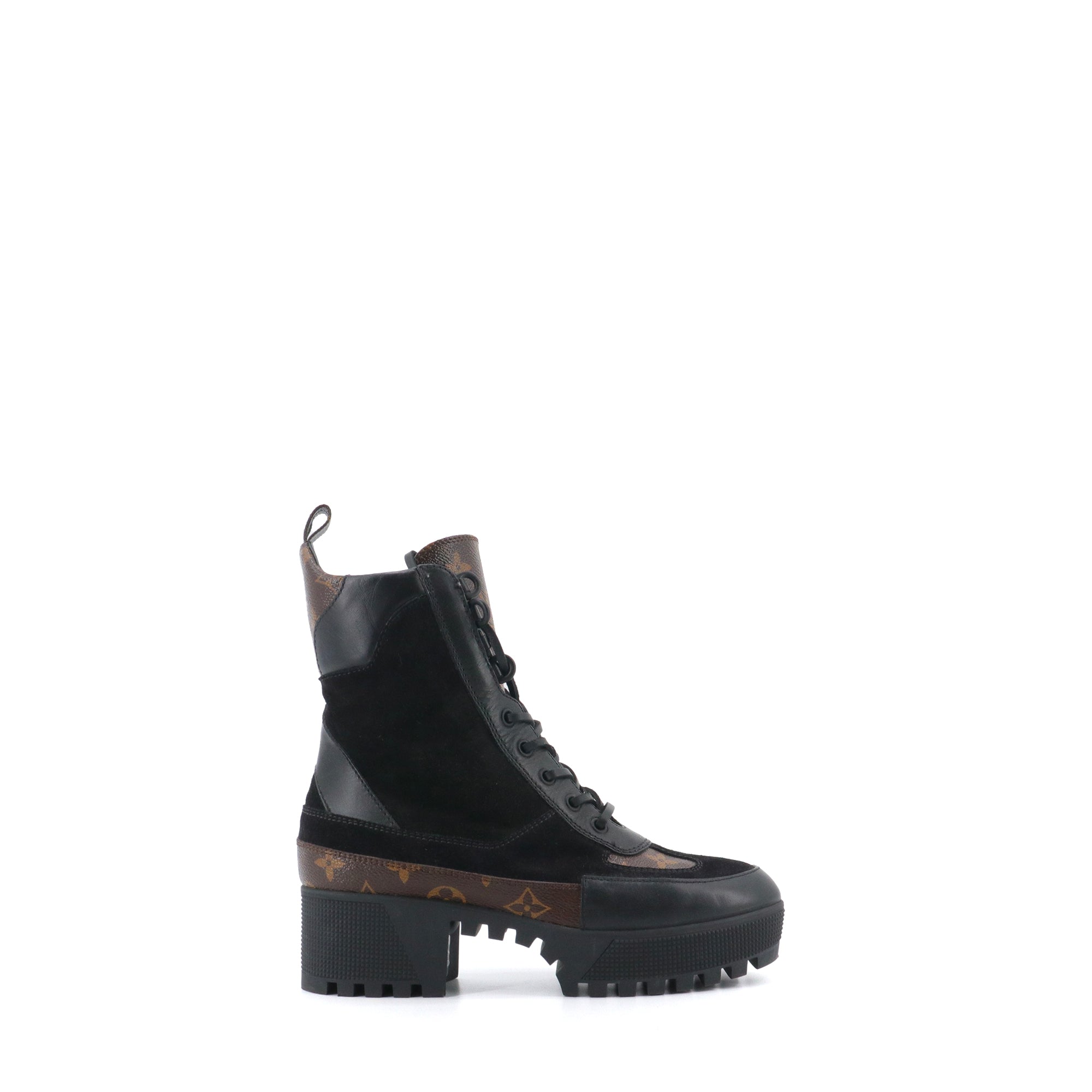 LOUIS VUITTON - Boots Desert Lauréate Louis Vuitton en cuir velours et toile monogrammée (T37.5)