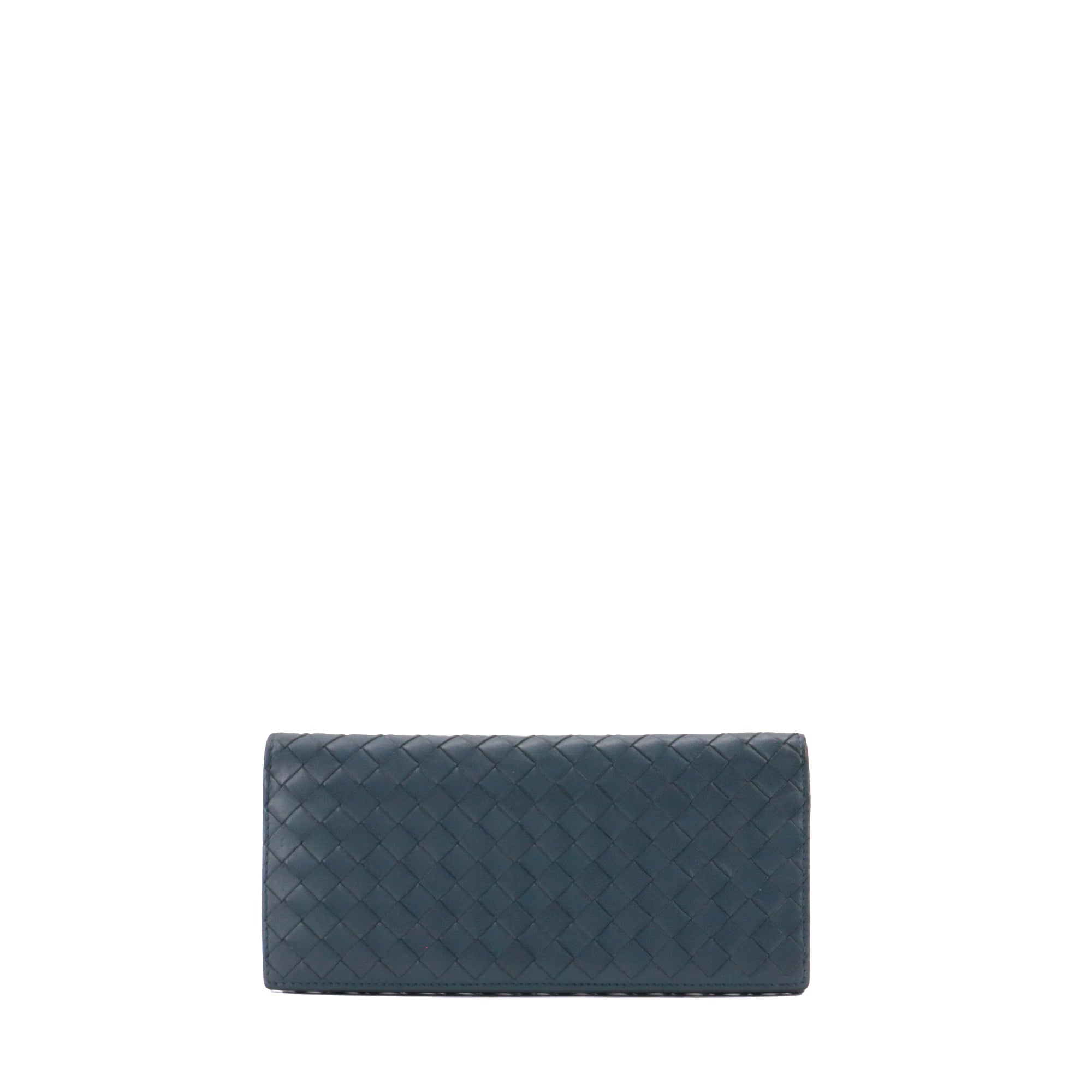 BOTTEGA VENETA - Portefeuille à rabat intrecciato Bottega Veneta en cuir bleu marine