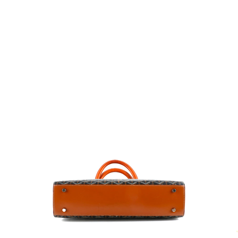 GOYARD - Sac cabas Comores en toile enduite noire et cuir marron